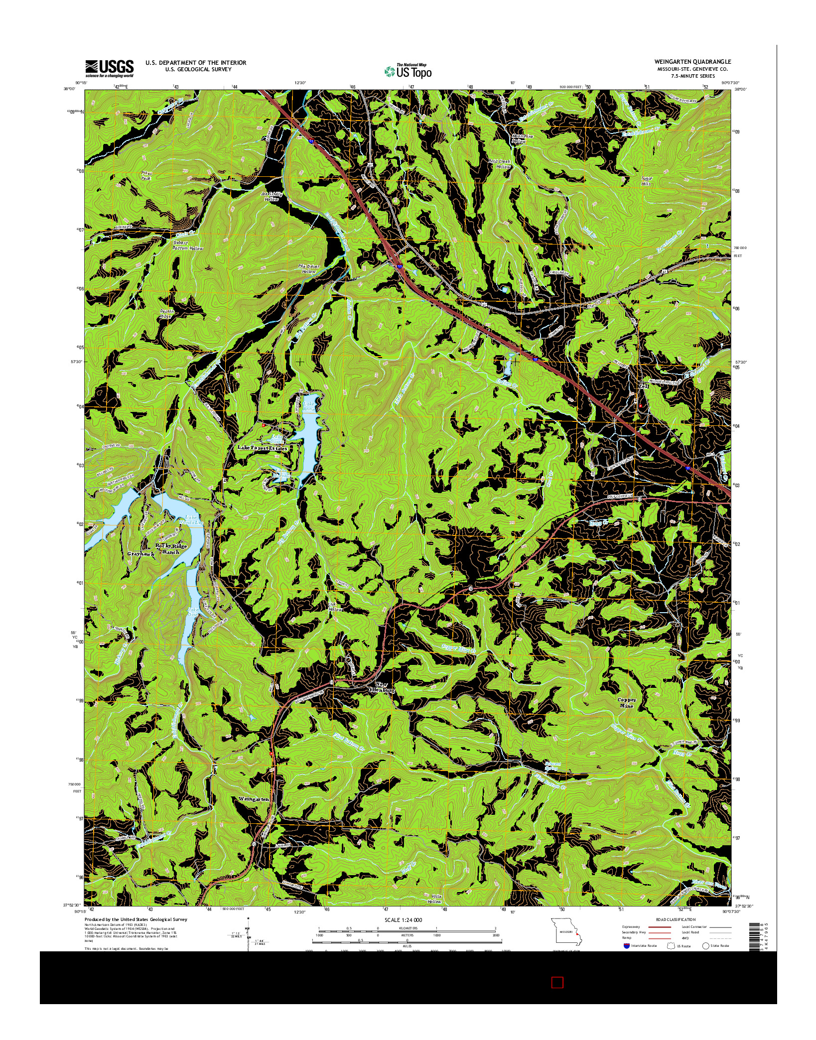 USGS US TOPO 7.5-MINUTE MAP FOR WEINGARTEN, MO 2015