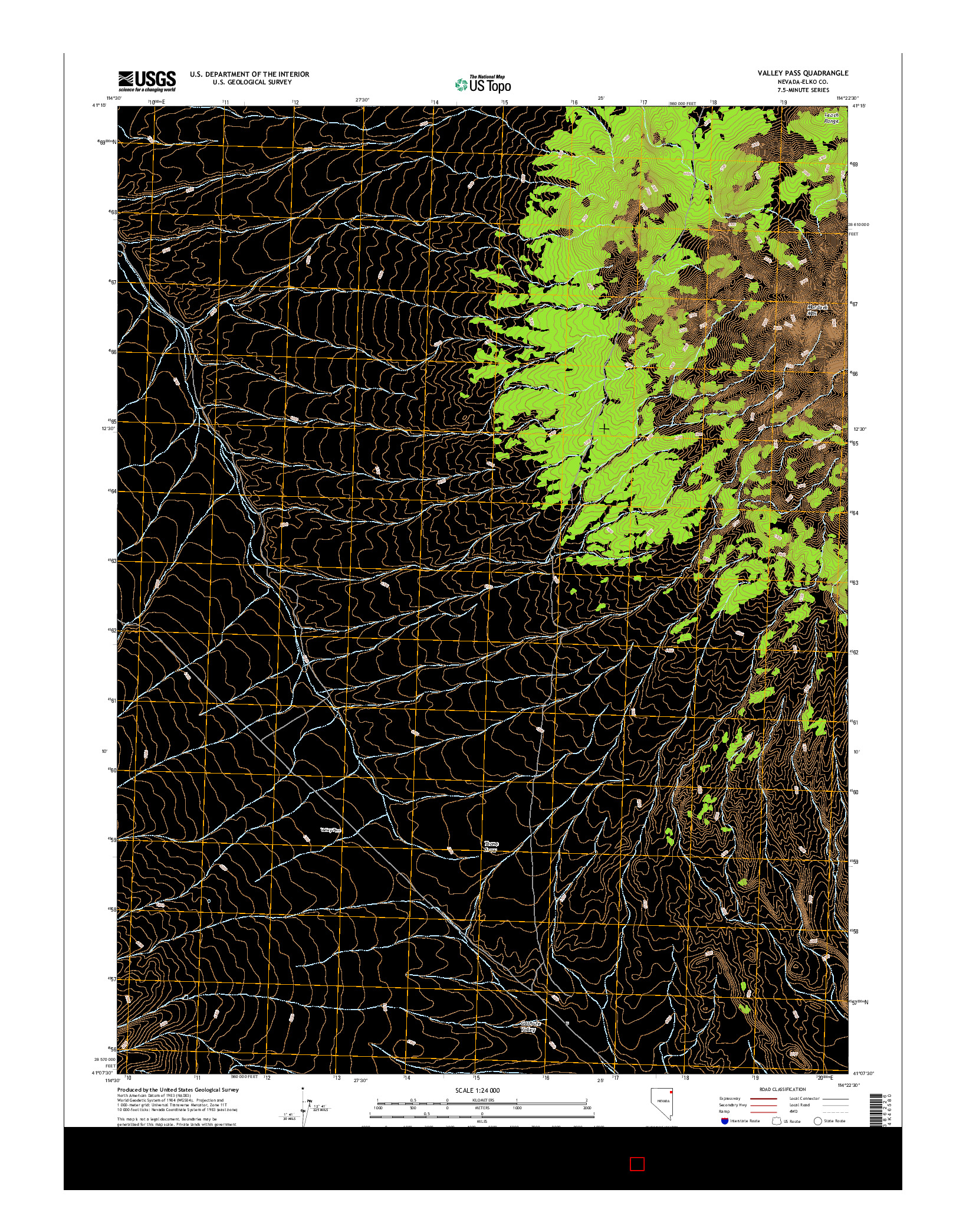 USGS US TOPO 7.5-MINUTE MAP FOR VALLEY PASS, NV 2015