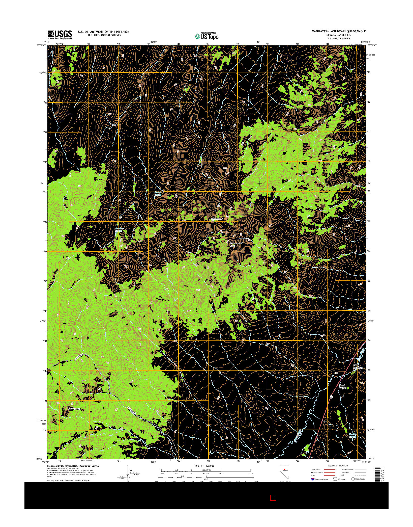 USGS US TOPO 7.5-MINUTE MAP FOR MANHATTAN MOUNTAIN, NV 2015