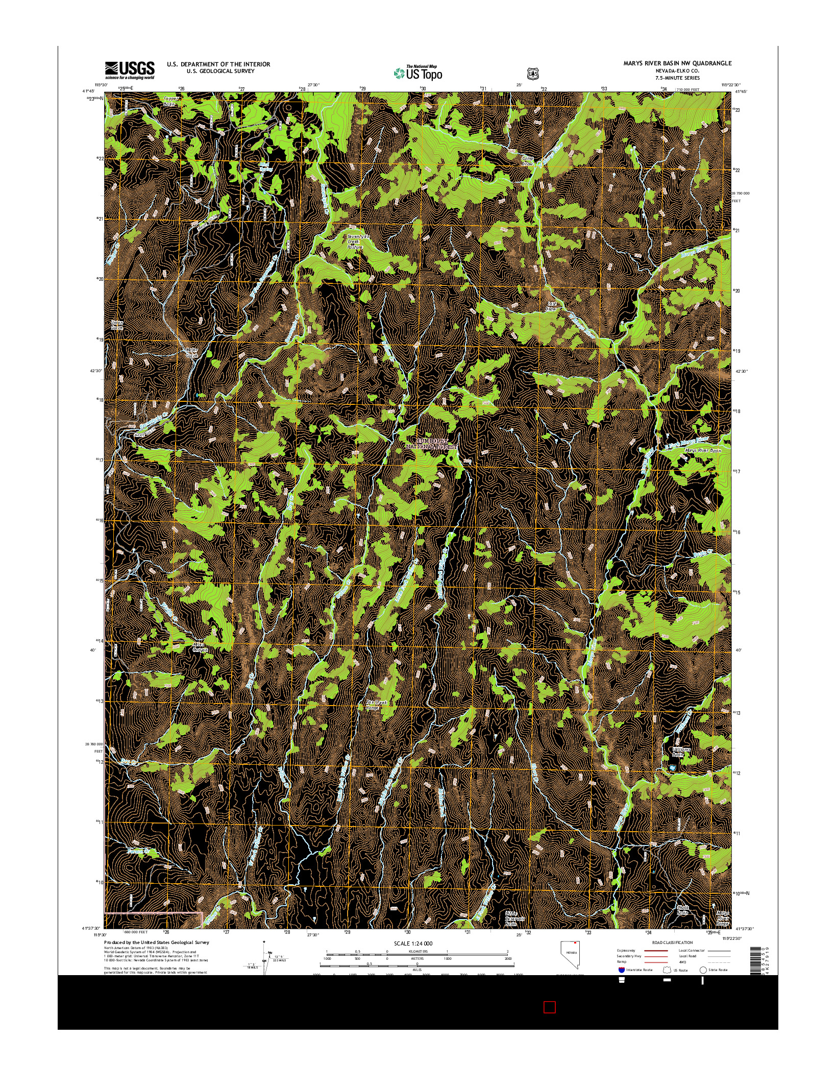 USGS US TOPO 7.5-MINUTE MAP FOR MARYS RIVER BASIN NW, NV 2015