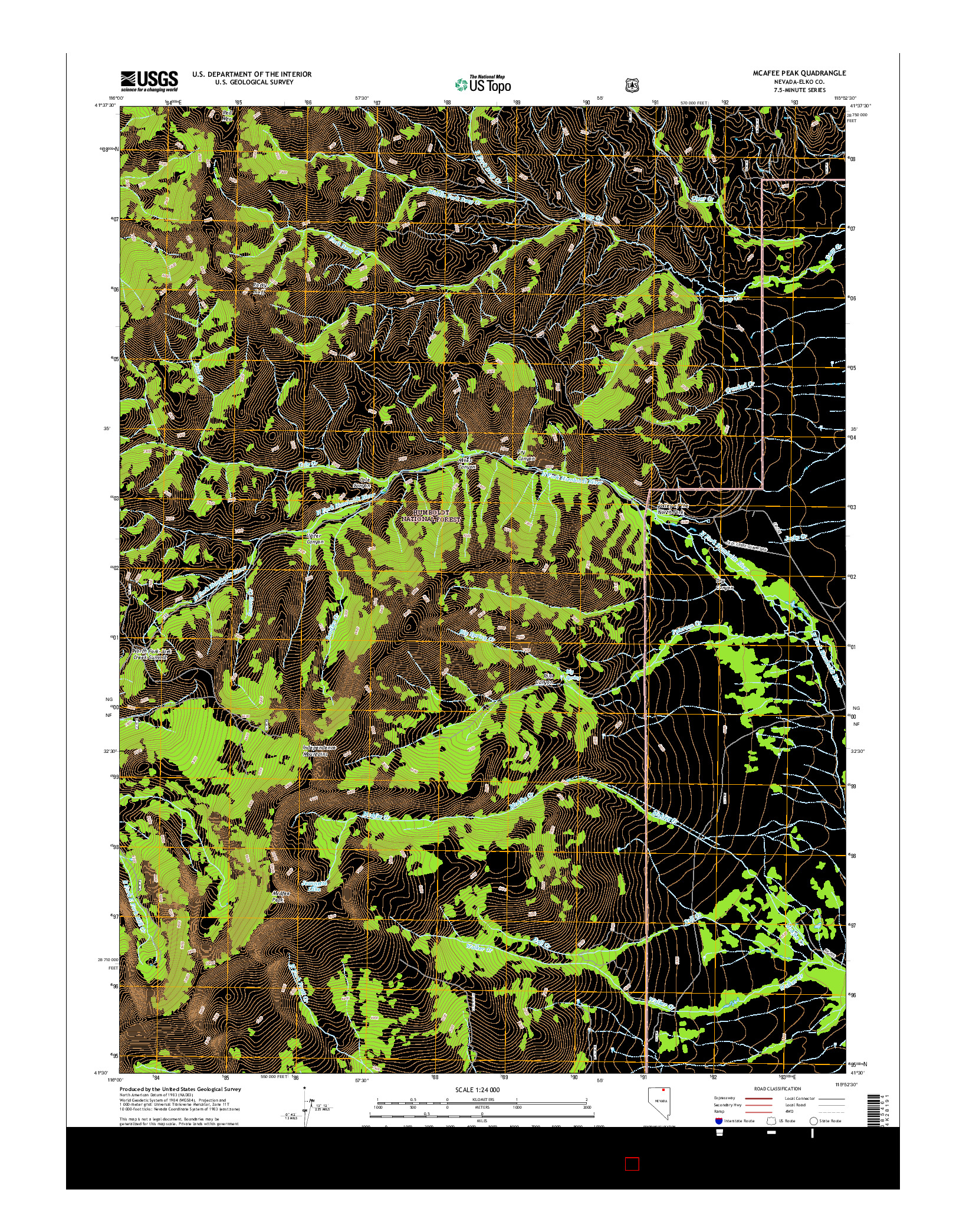 USGS US TOPO 7.5-MINUTE MAP FOR MCAFEE PEAK, NV 2015