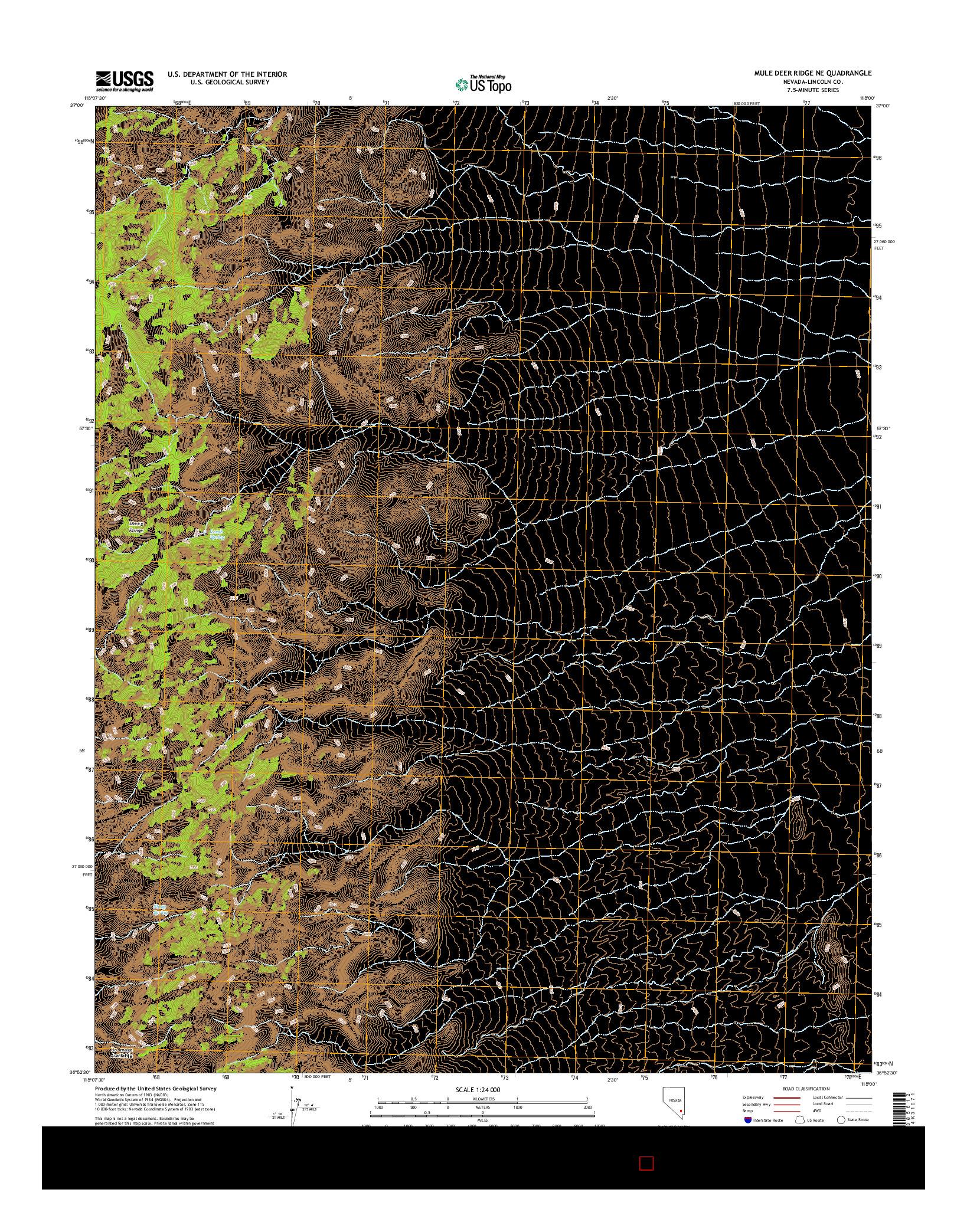 USGS US TOPO 7.5-MINUTE MAP FOR MULE DEER RIDGE NE, NV 2015