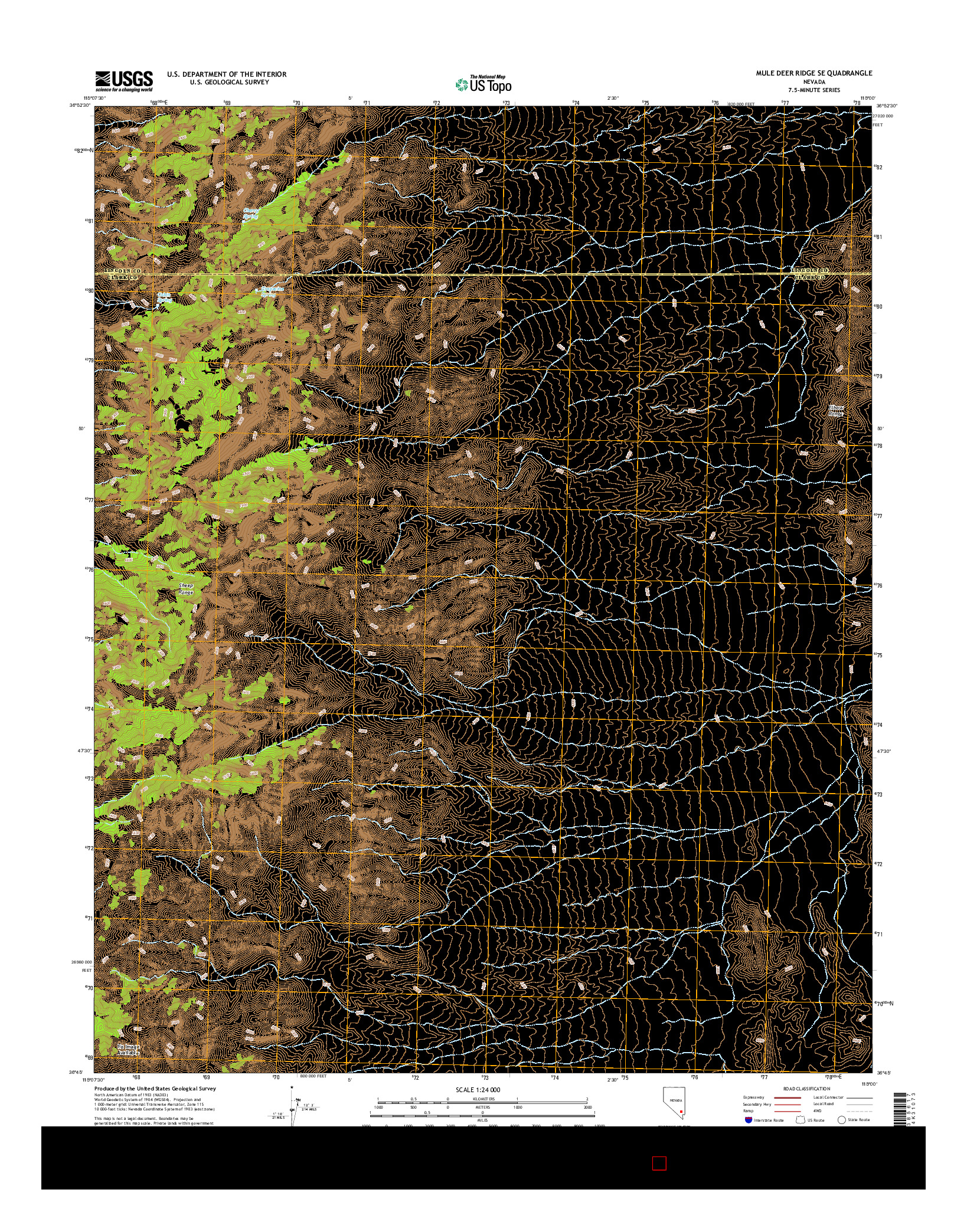 USGS US TOPO 7.5-MINUTE MAP FOR MULE DEER RIDGE SE, NV 2015