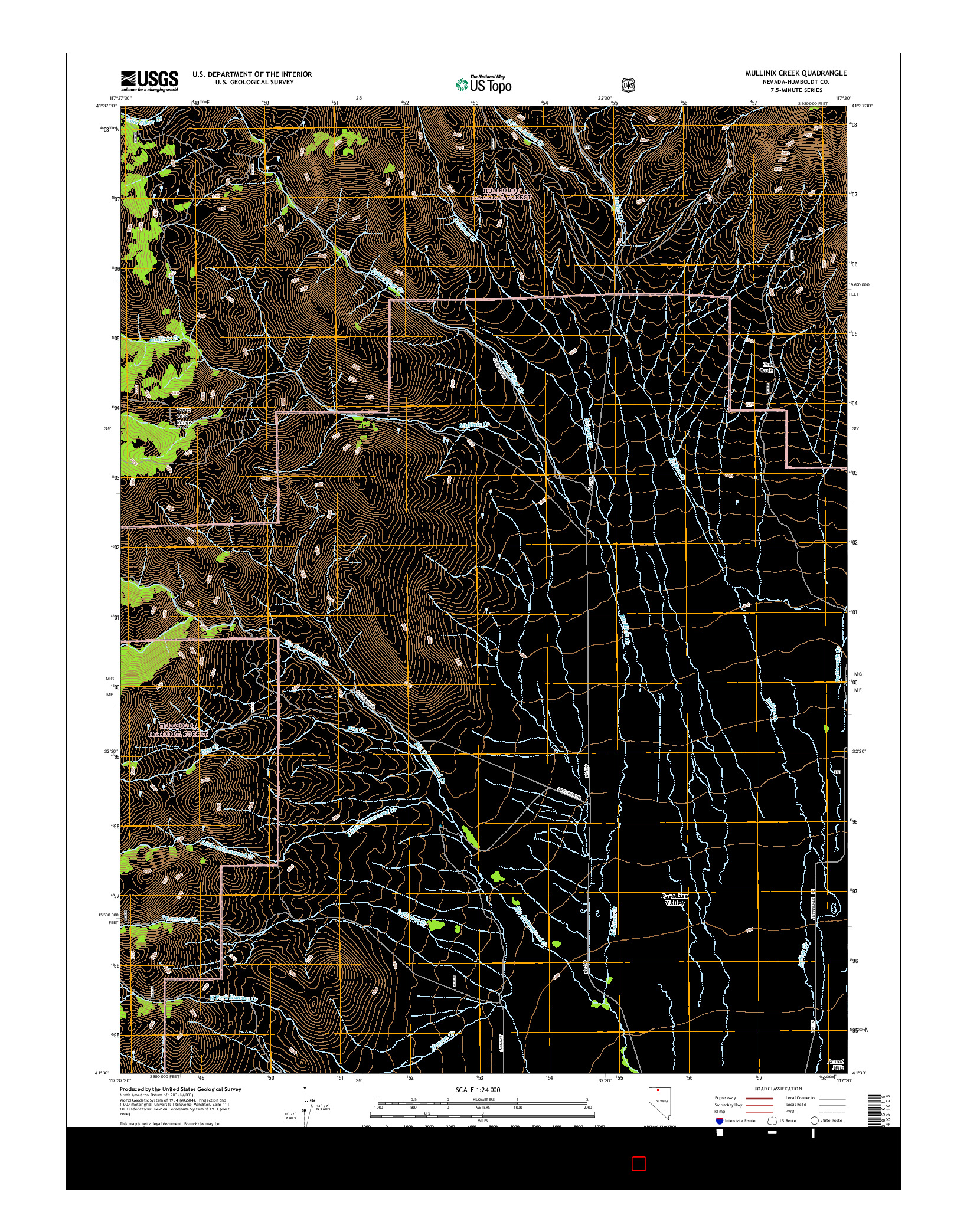 USGS US TOPO 7.5-MINUTE MAP FOR MULLINIX CREEK, NV 2015