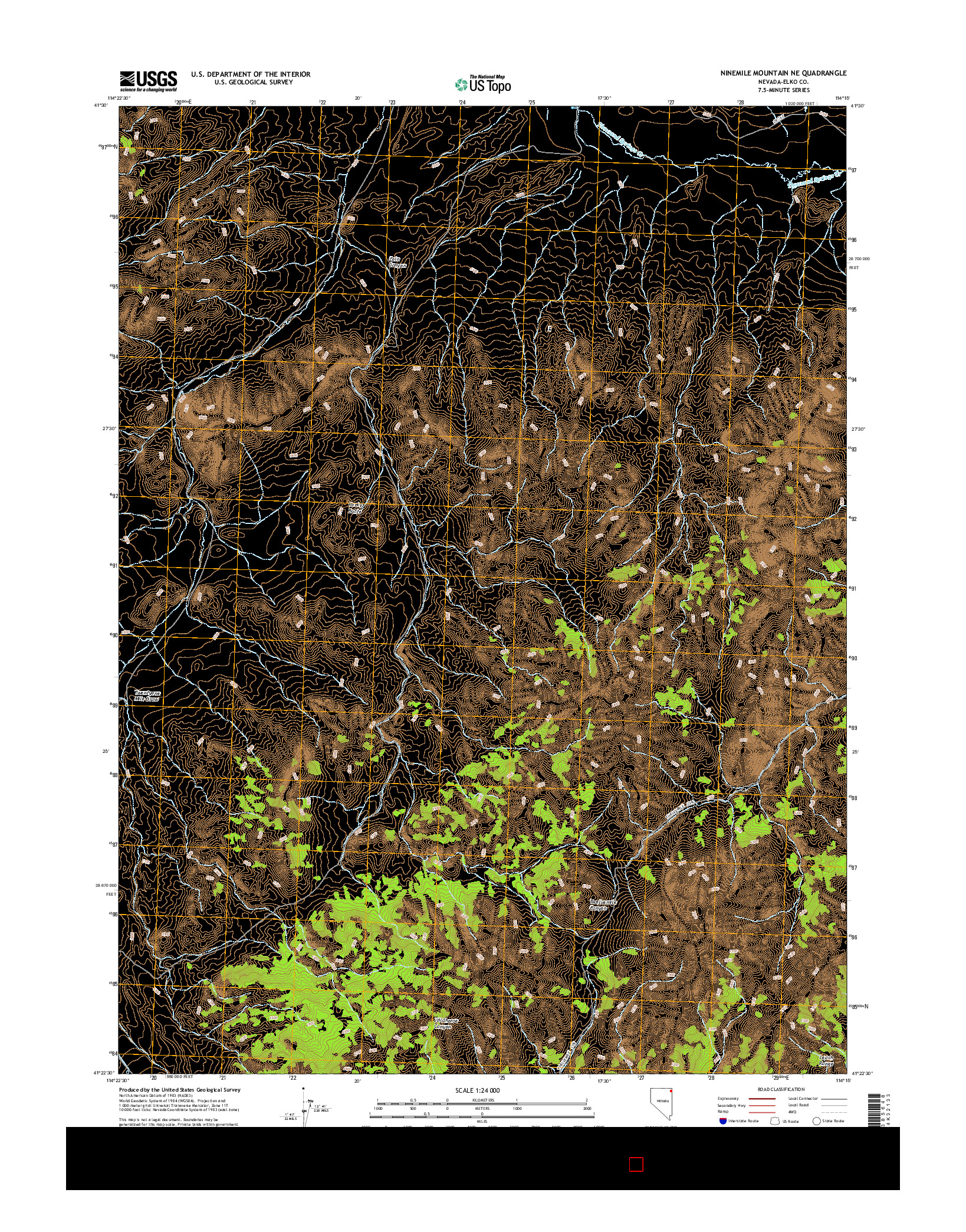 USGS US TOPO 7.5-MINUTE MAP FOR NINEMILE MOUNTAIN NE, NV 2015