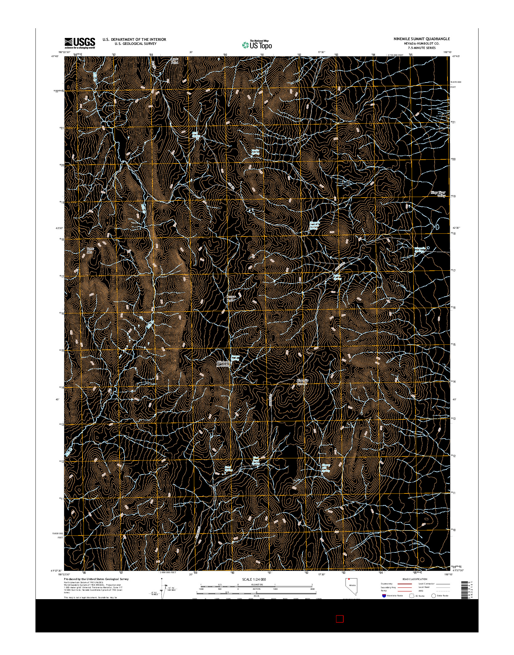 USGS US TOPO 7.5-MINUTE MAP FOR NINEMILE SUMMIT, NV 2015