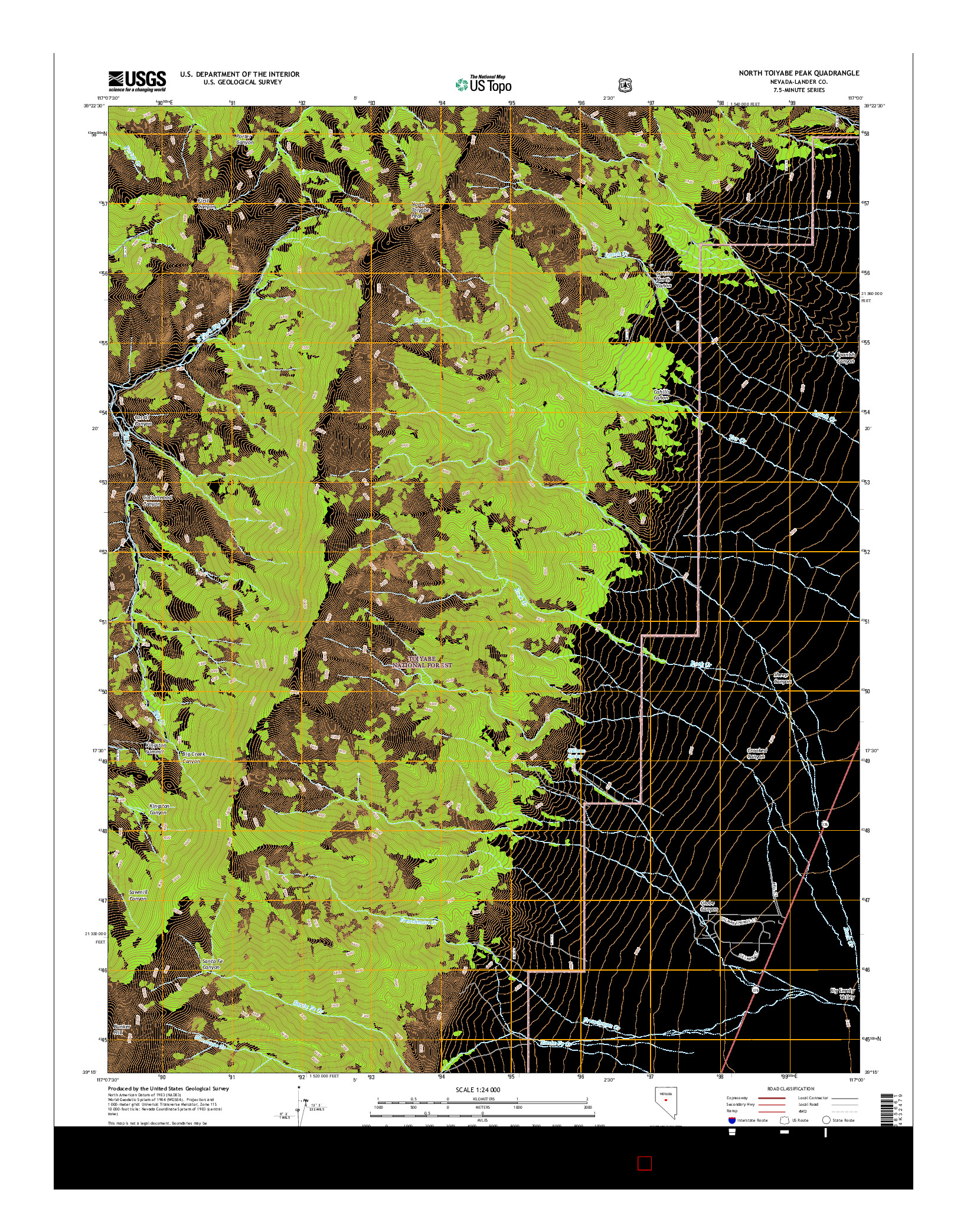 USGS US TOPO 7.5-MINUTE MAP FOR NORTH TOIYABE PEAK, NV 2015
