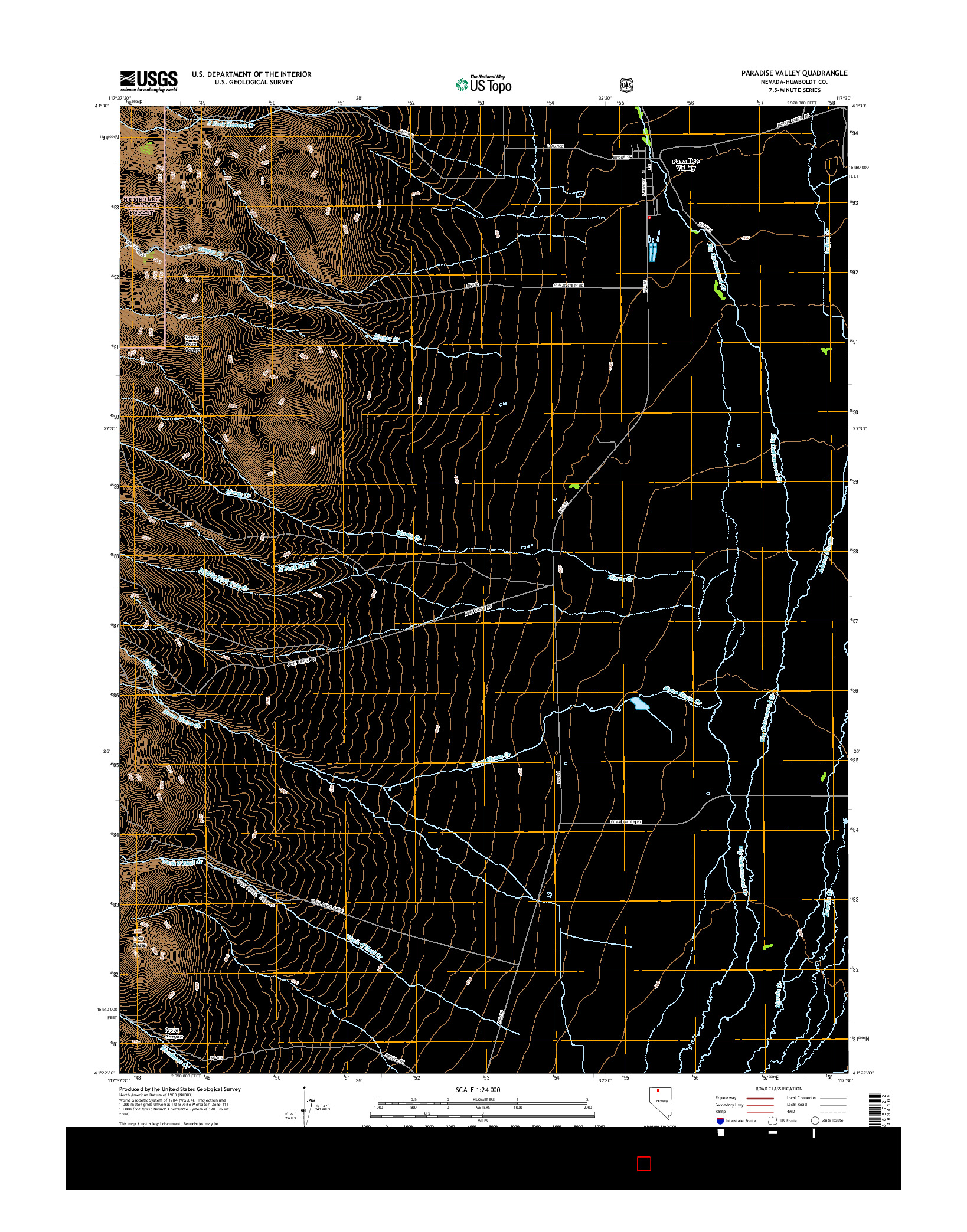 USGS US TOPO 7.5-MINUTE MAP FOR PARADISE VALLEY, NV 2015
