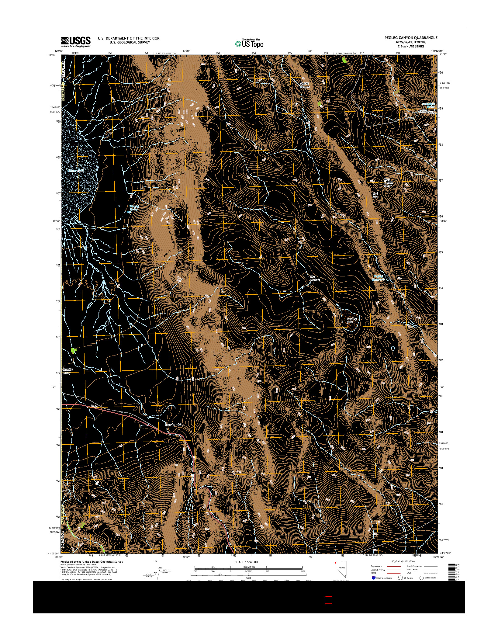 USGS US TOPO 7.5-MINUTE MAP FOR PEGLEG CANYON, NV-CA 2015