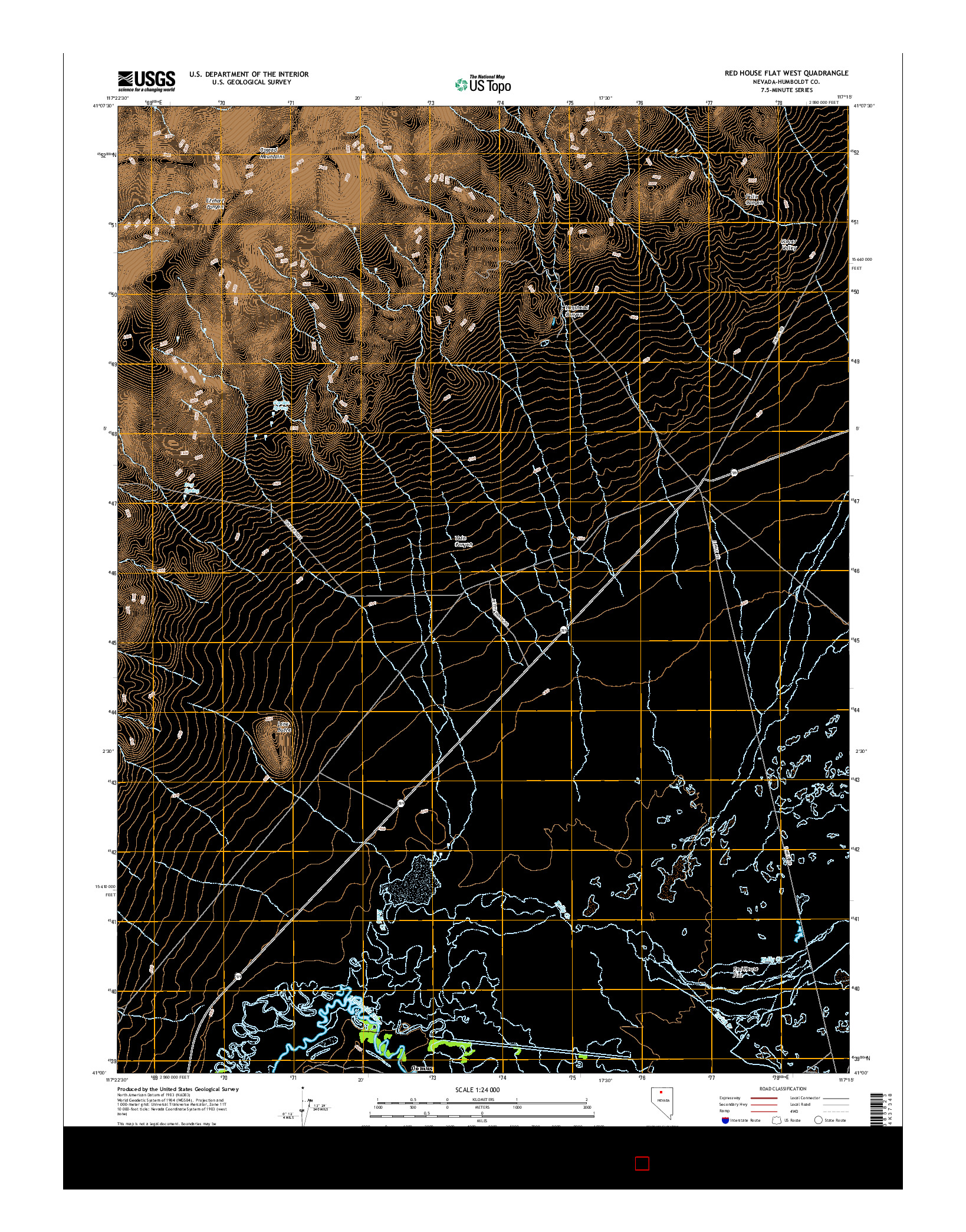 USGS US TOPO 7.5-MINUTE MAP FOR RED HOUSE FLAT WEST, NV 2015