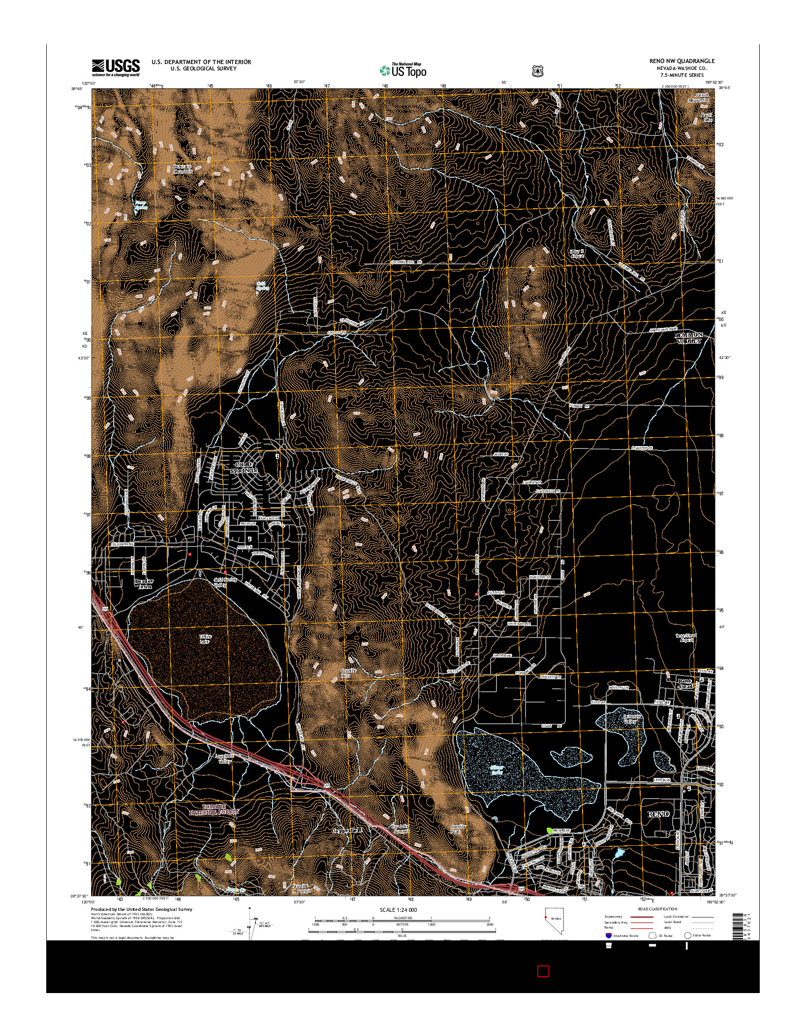 USGS US TOPO 7.5-MINUTE MAP FOR RENO NW, NV 2015