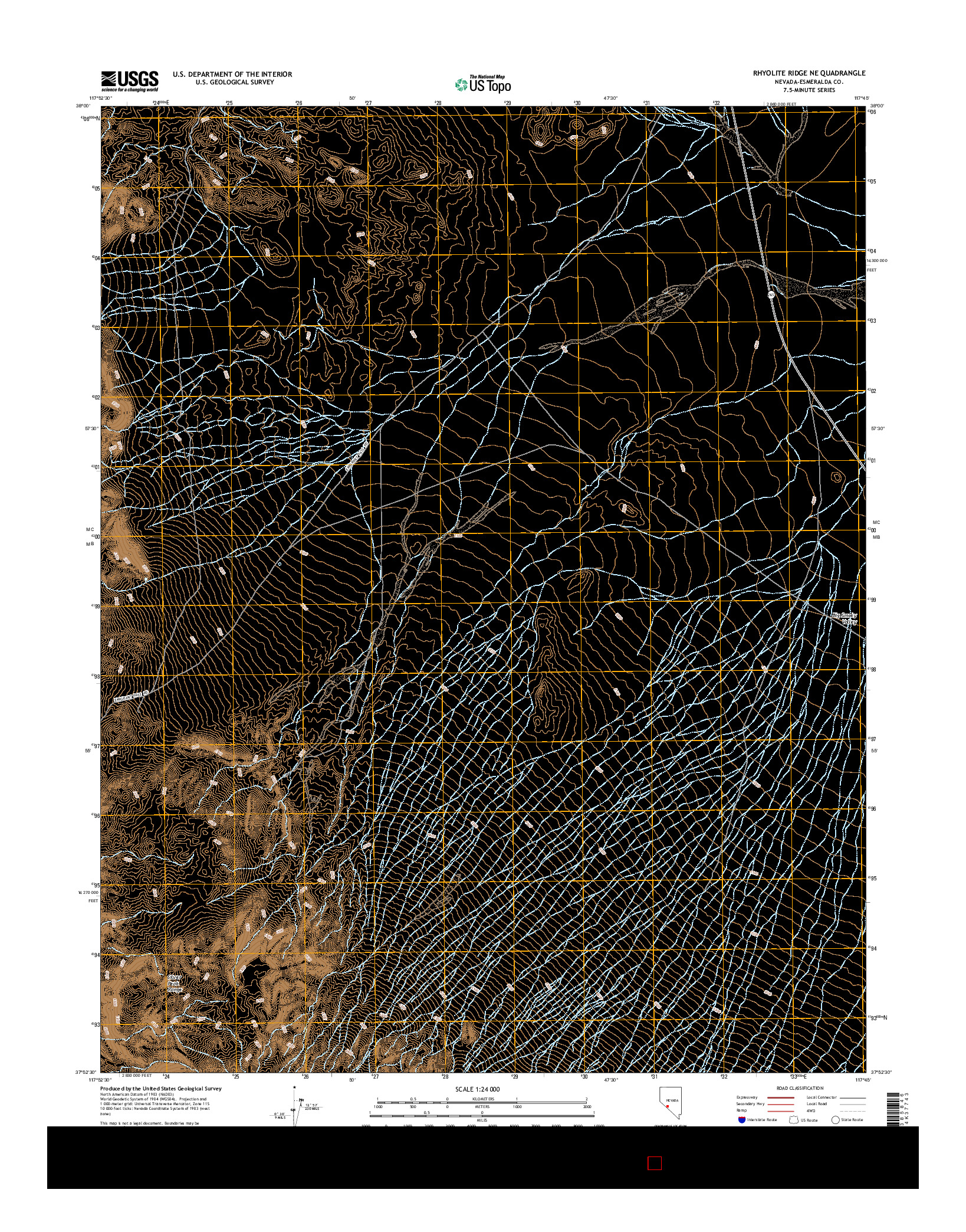 USGS US TOPO 7.5-MINUTE MAP FOR RHYOLITE RIDGE NE, NV 2015