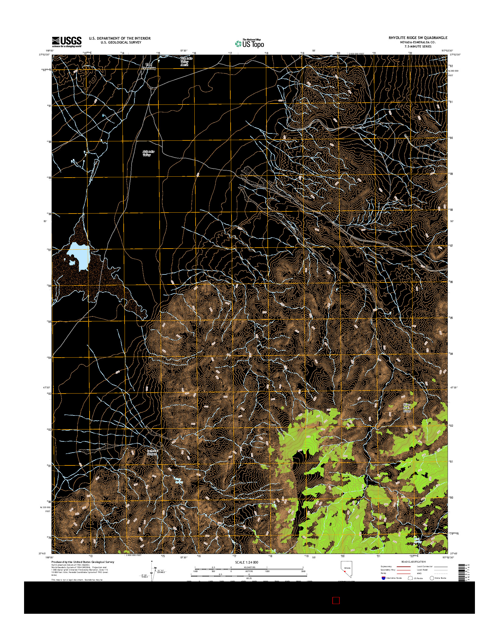 USGS US TOPO 7.5-MINUTE MAP FOR RHYOLITE RIDGE SW, NV 2015