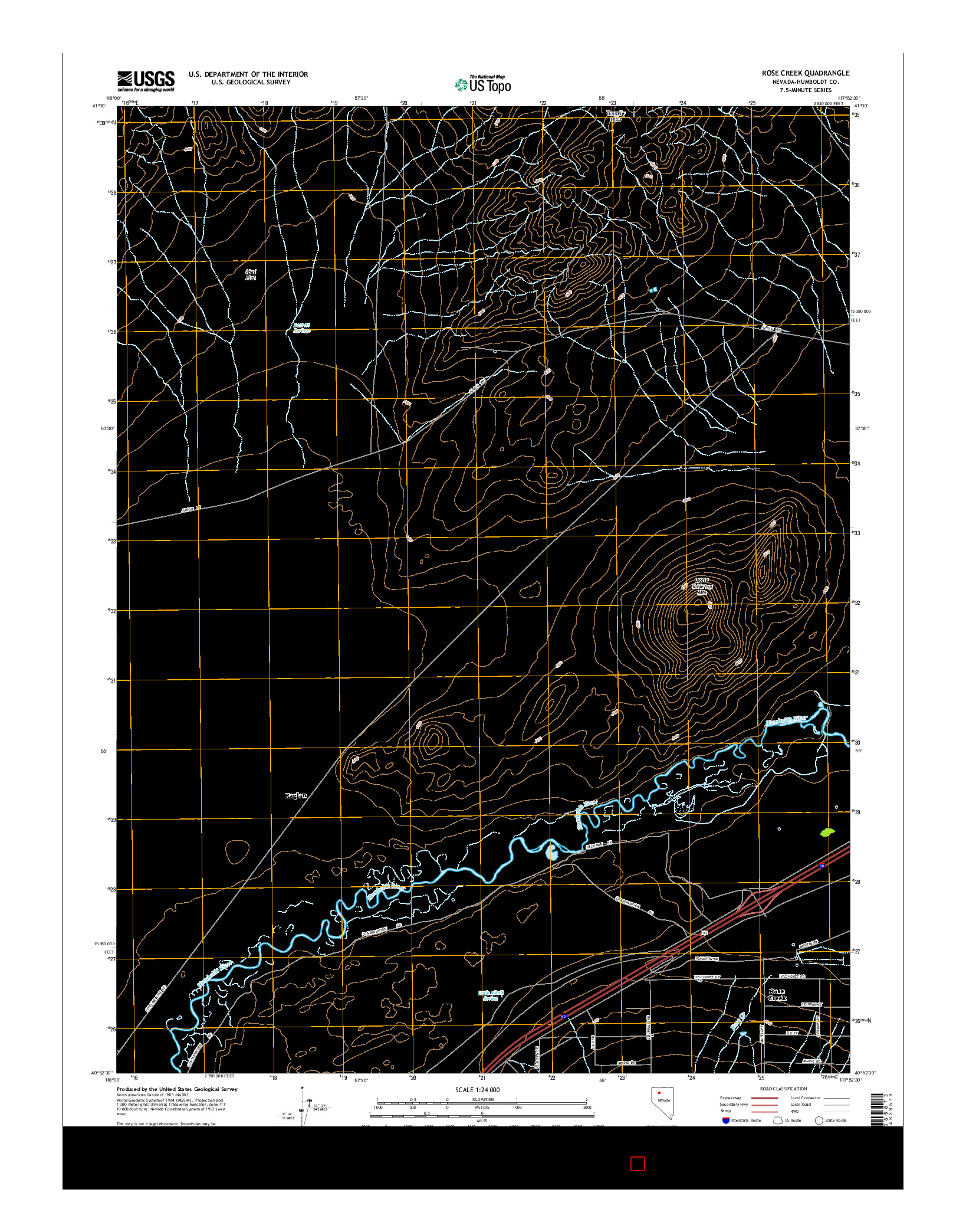 USGS US TOPO 7.5-MINUTE MAP FOR ROSE CREEK, NV 2015