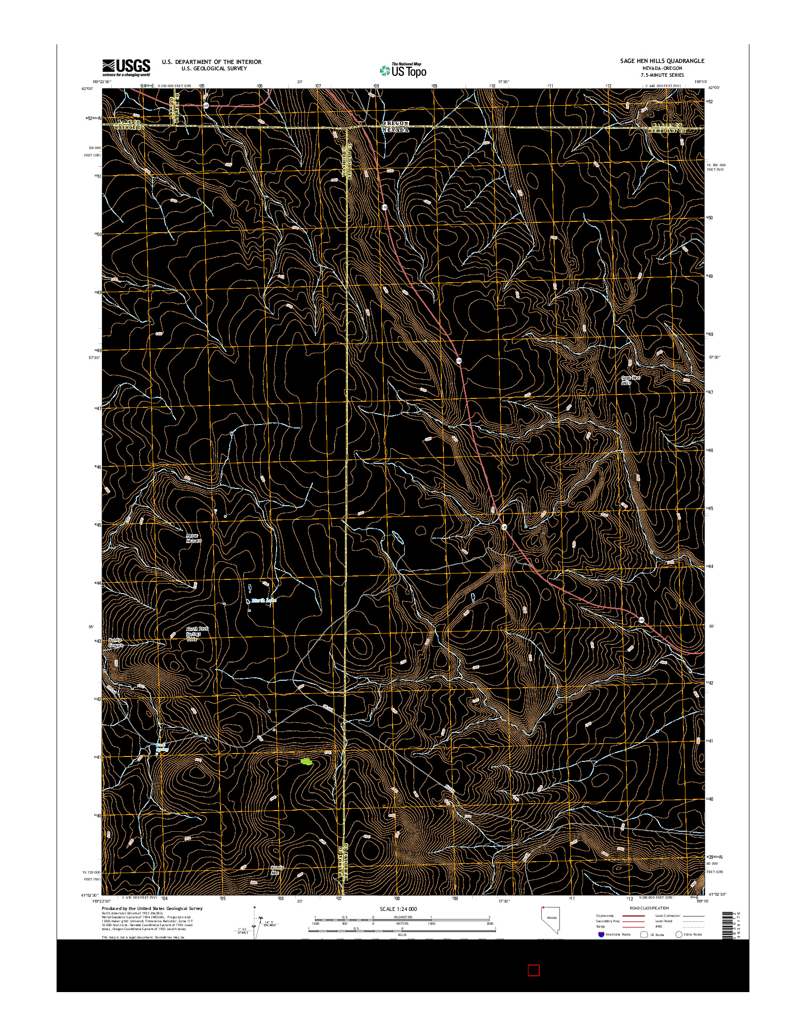USGS US TOPO 7.5-MINUTE MAP FOR SAGE HEN HILLS, NV-OR 2015