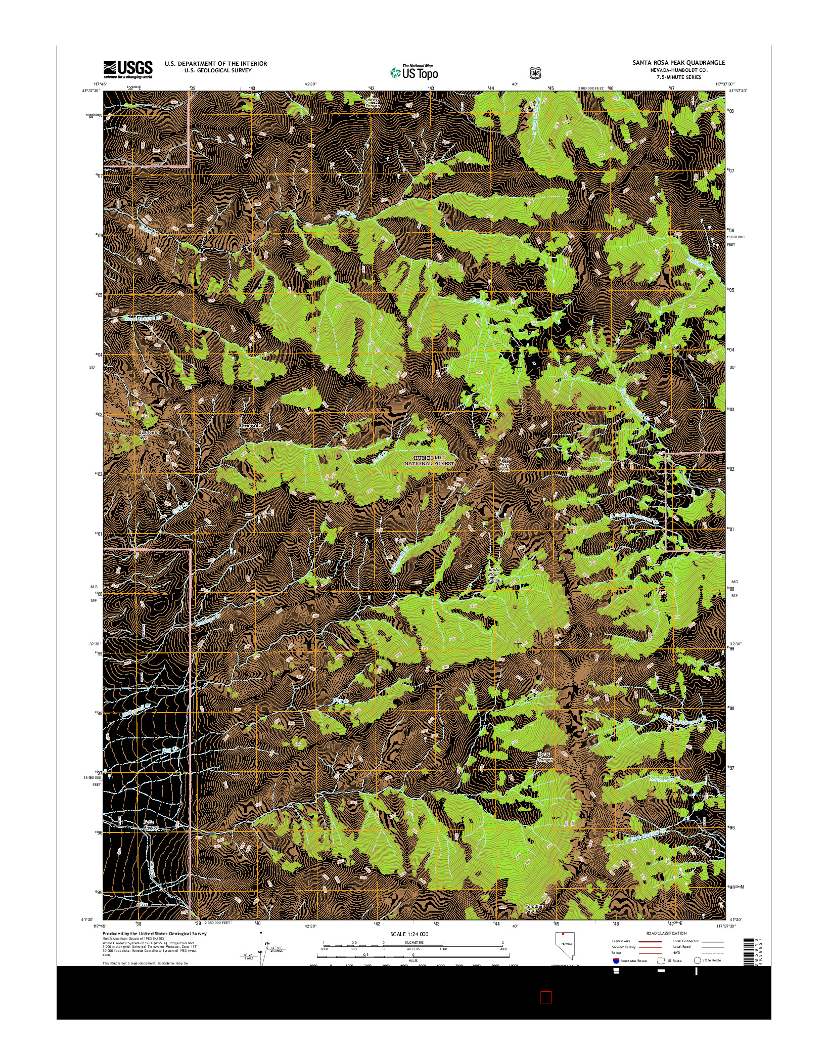 USGS US TOPO 7.5-MINUTE MAP FOR SANTA ROSA PEAK, NV 2015