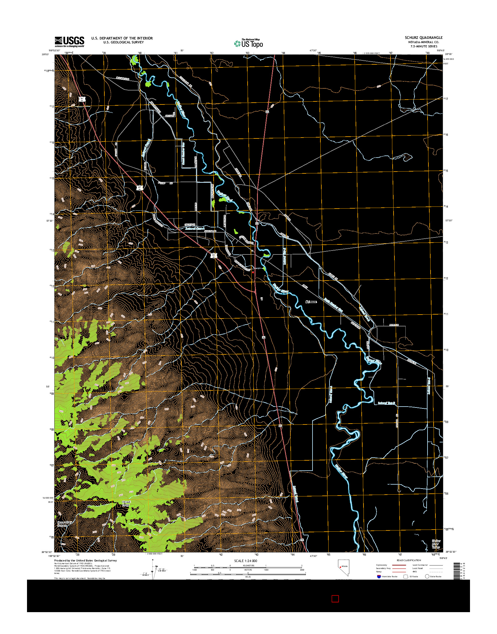 USGS US TOPO 7.5-MINUTE MAP FOR SCHURZ, NV 2015