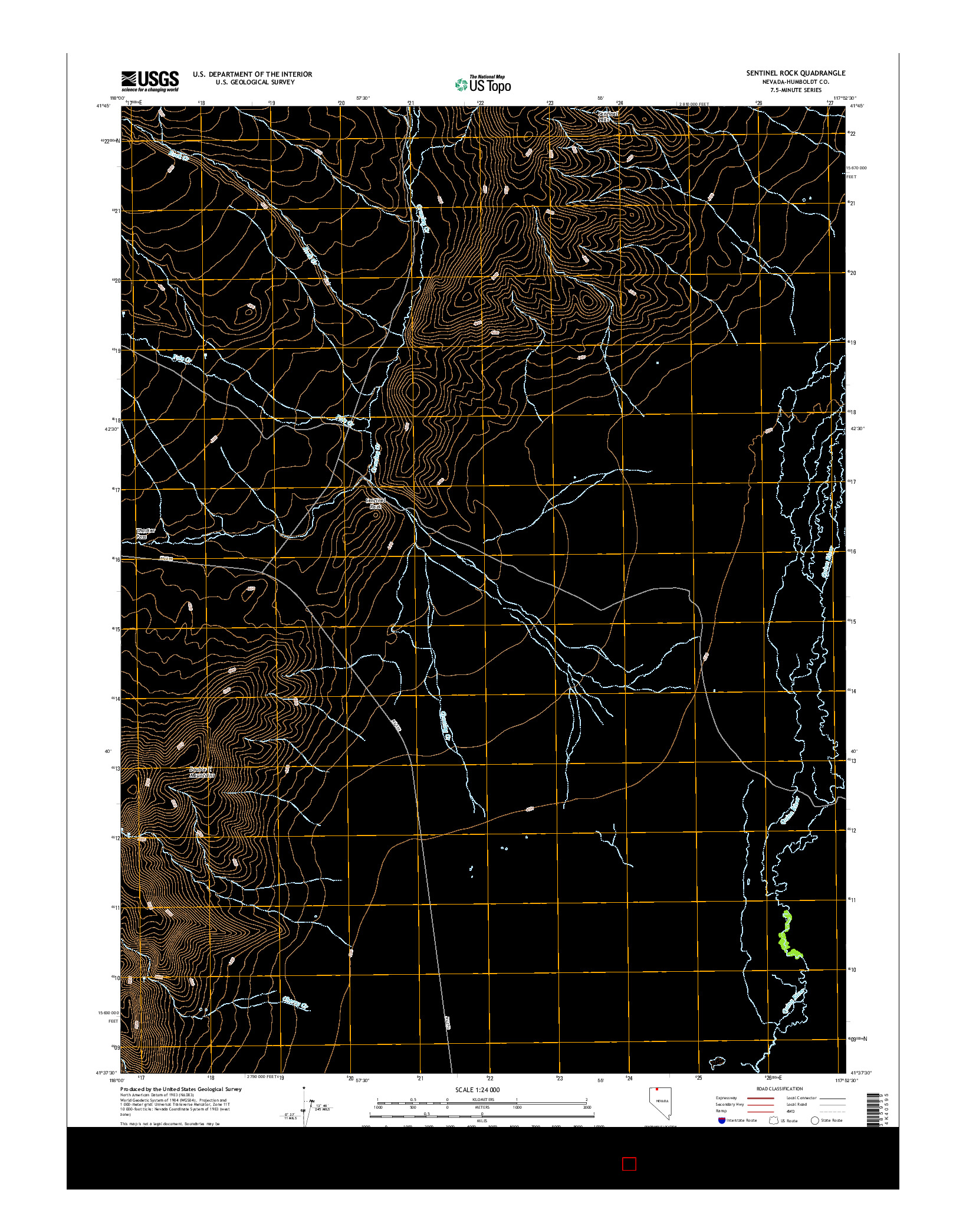 USGS US TOPO 7.5-MINUTE MAP FOR SENTINEL ROCK, NV 2015