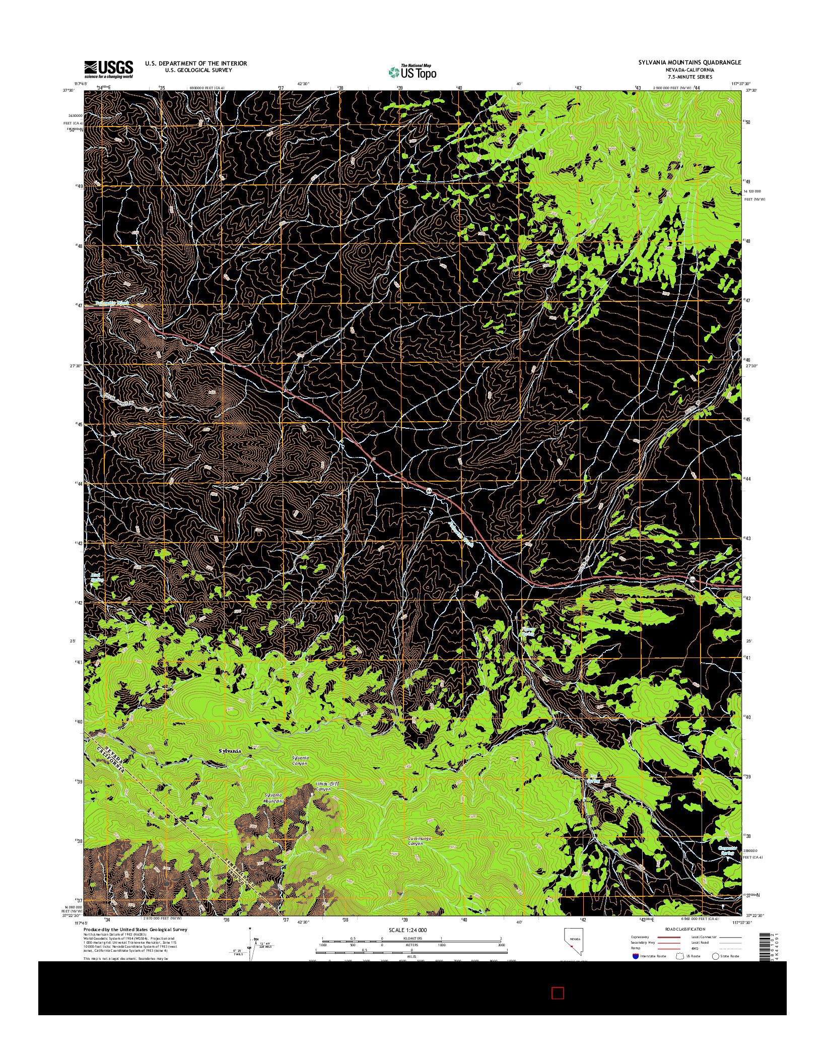 USGS US TOPO 7.5-MINUTE MAP FOR SYLVANIA MOUNTAINS, NV-CA 2015