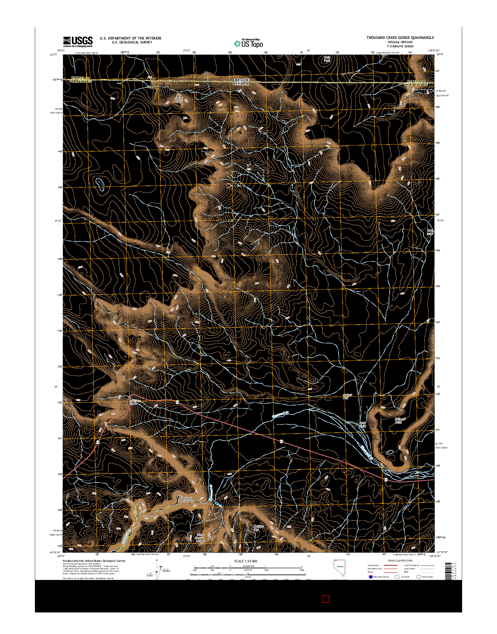 USGS US TOPO 7.5-MINUTE MAP FOR THOUSAND CREEK GORGE, NV-OR 2015