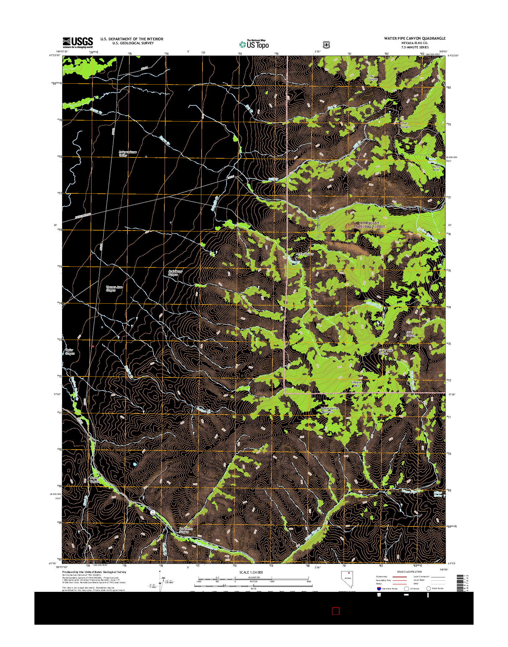 USGS US TOPO 7.5-MINUTE MAP FOR WATER PIPE CANYON, NV 2015