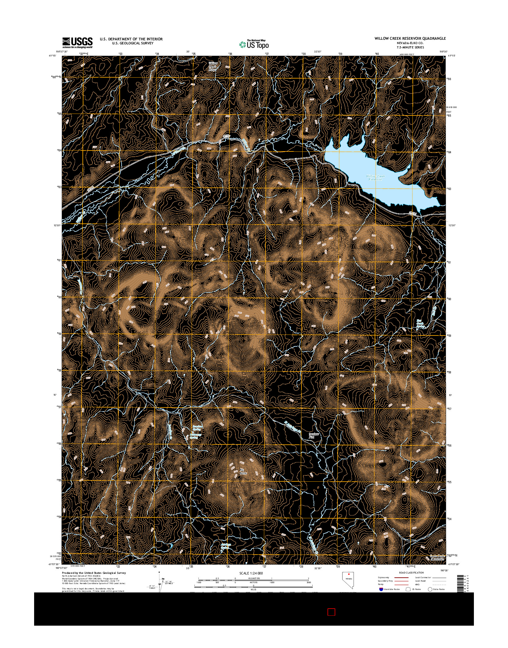 USGS US TOPO 7.5-MINUTE MAP FOR WILLOW CREEK RESERVOIR, NV 2015