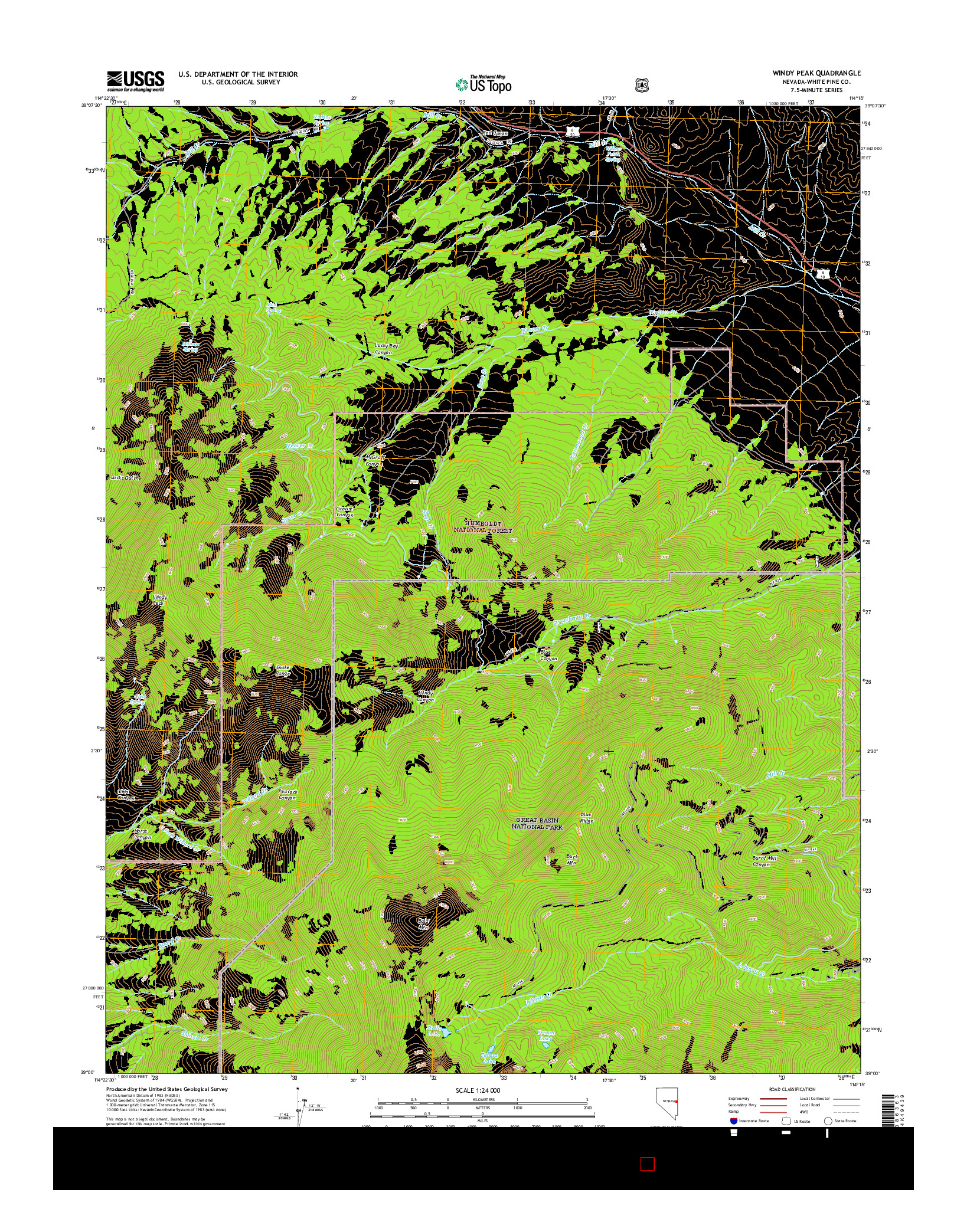 USGS US TOPO 7.5-MINUTE MAP FOR WINDY PEAK, NV 2015