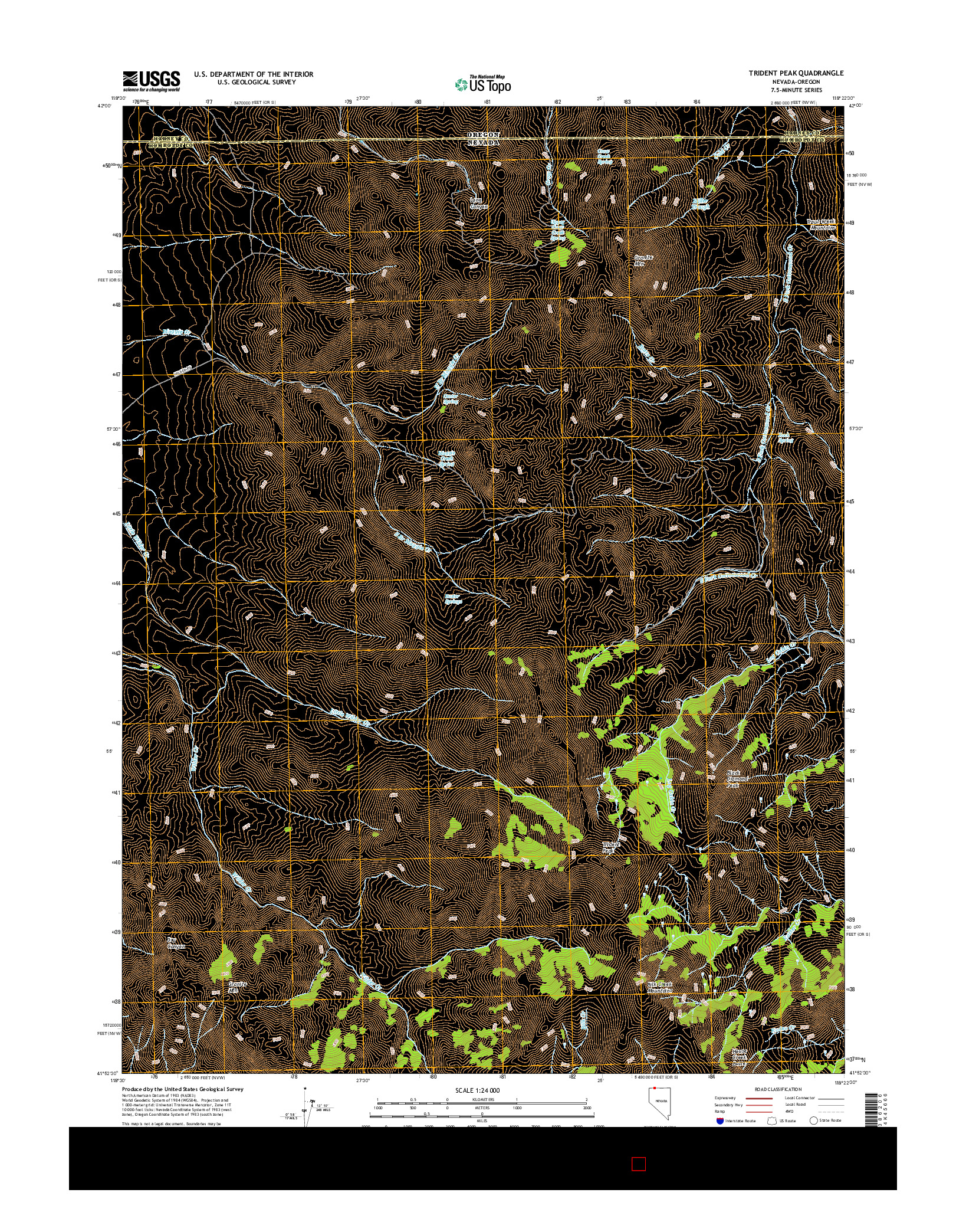 USGS US TOPO 7.5-MINUTE MAP FOR TRIDENT PEAK, NV-OR 2015