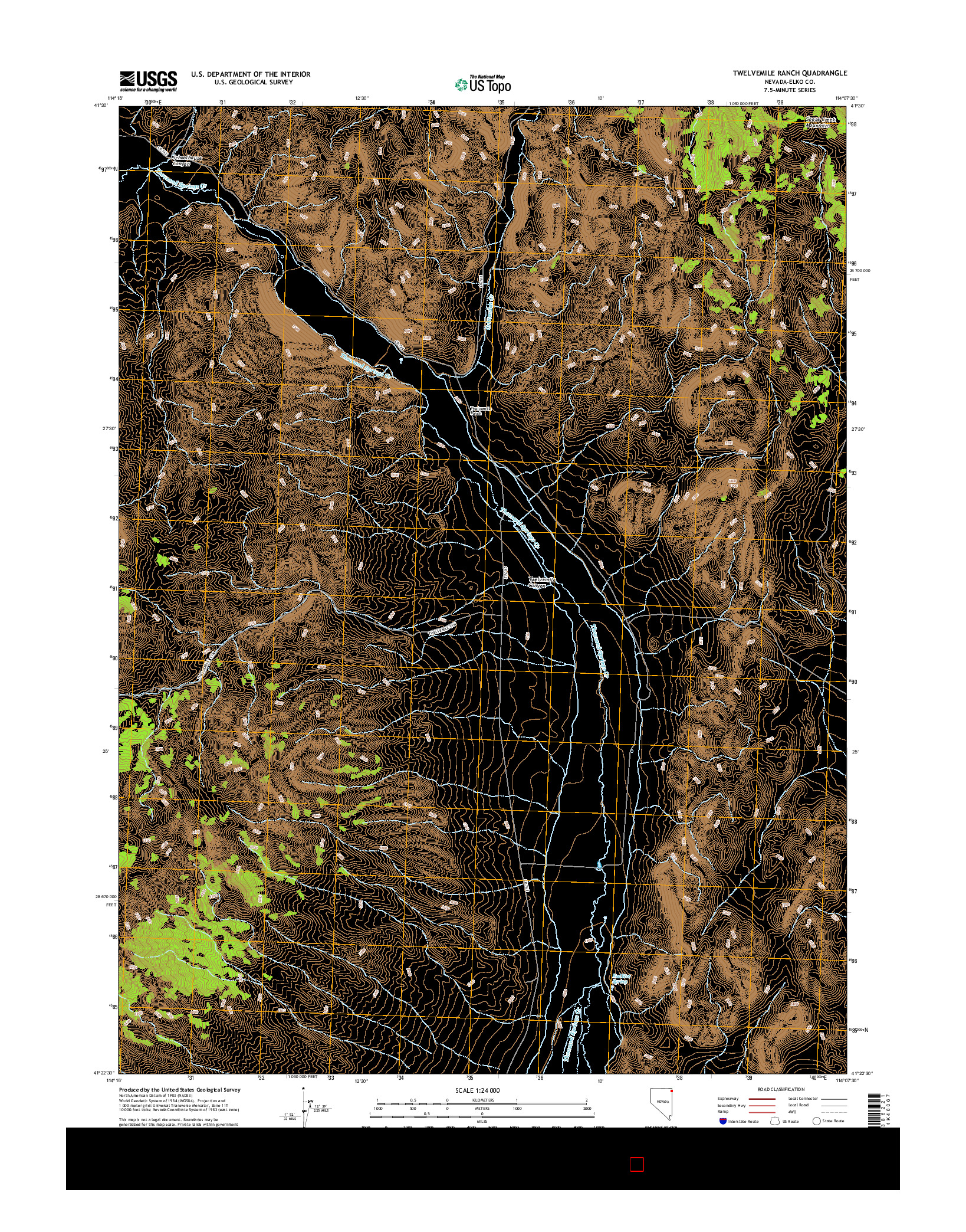 USGS US TOPO 7.5-MINUTE MAP FOR TWELVEMILE RANCH, NV 2015