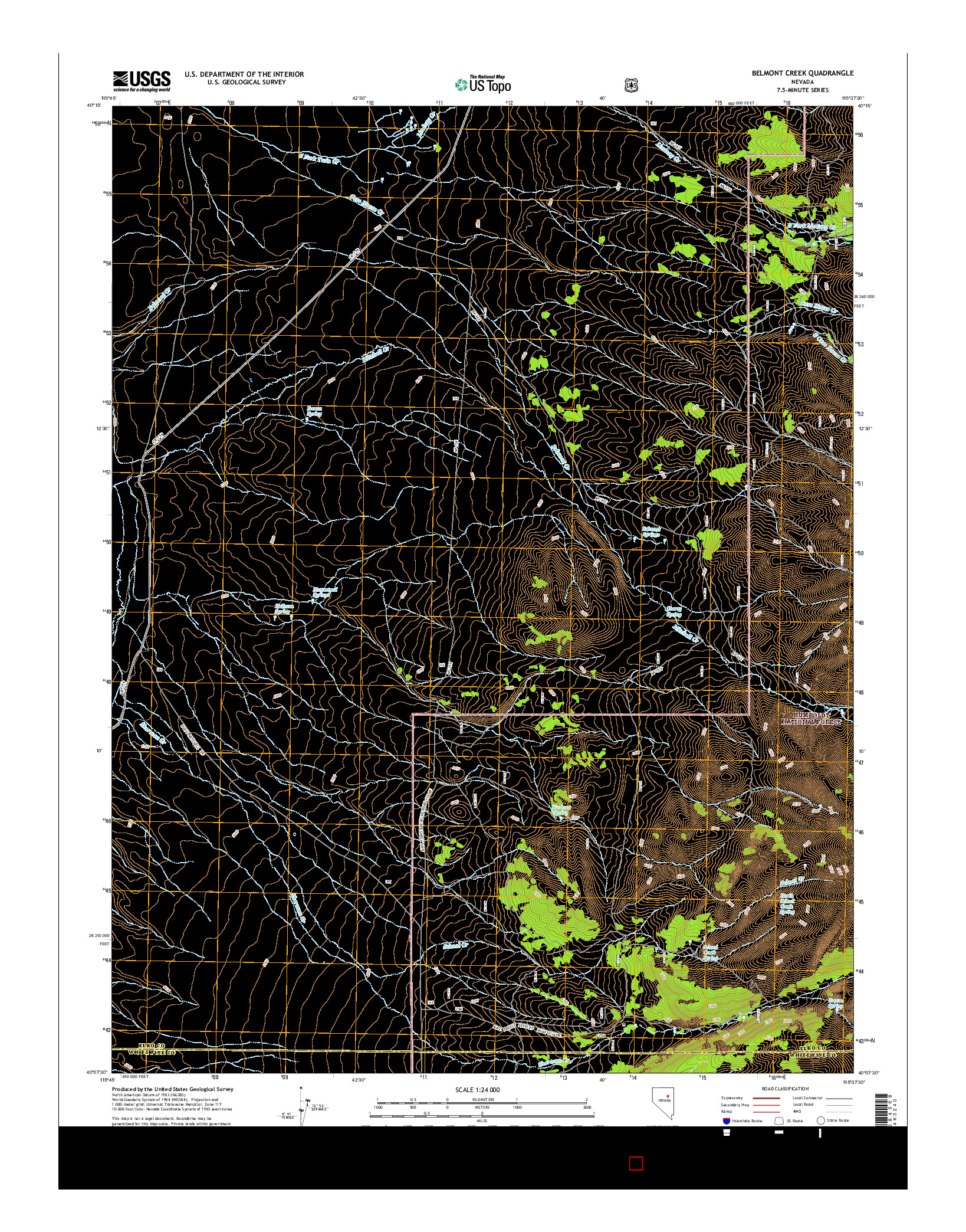 USGS US TOPO 7.5-MINUTE MAP FOR BELMONT CREEK, NV 2015