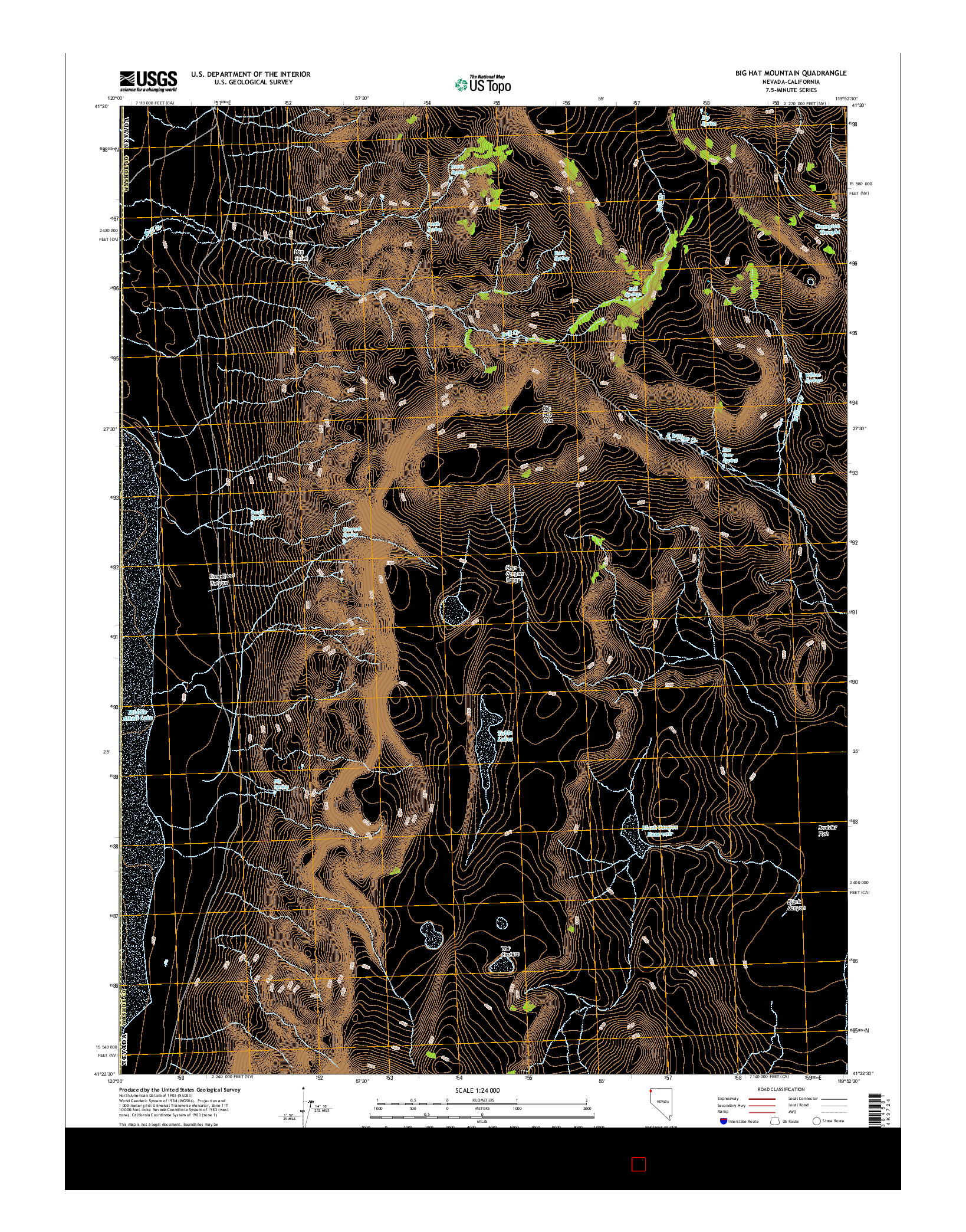 USGS US TOPO 7.5-MINUTE MAP FOR BIG HAT MOUNTAIN, NV-CA 2015