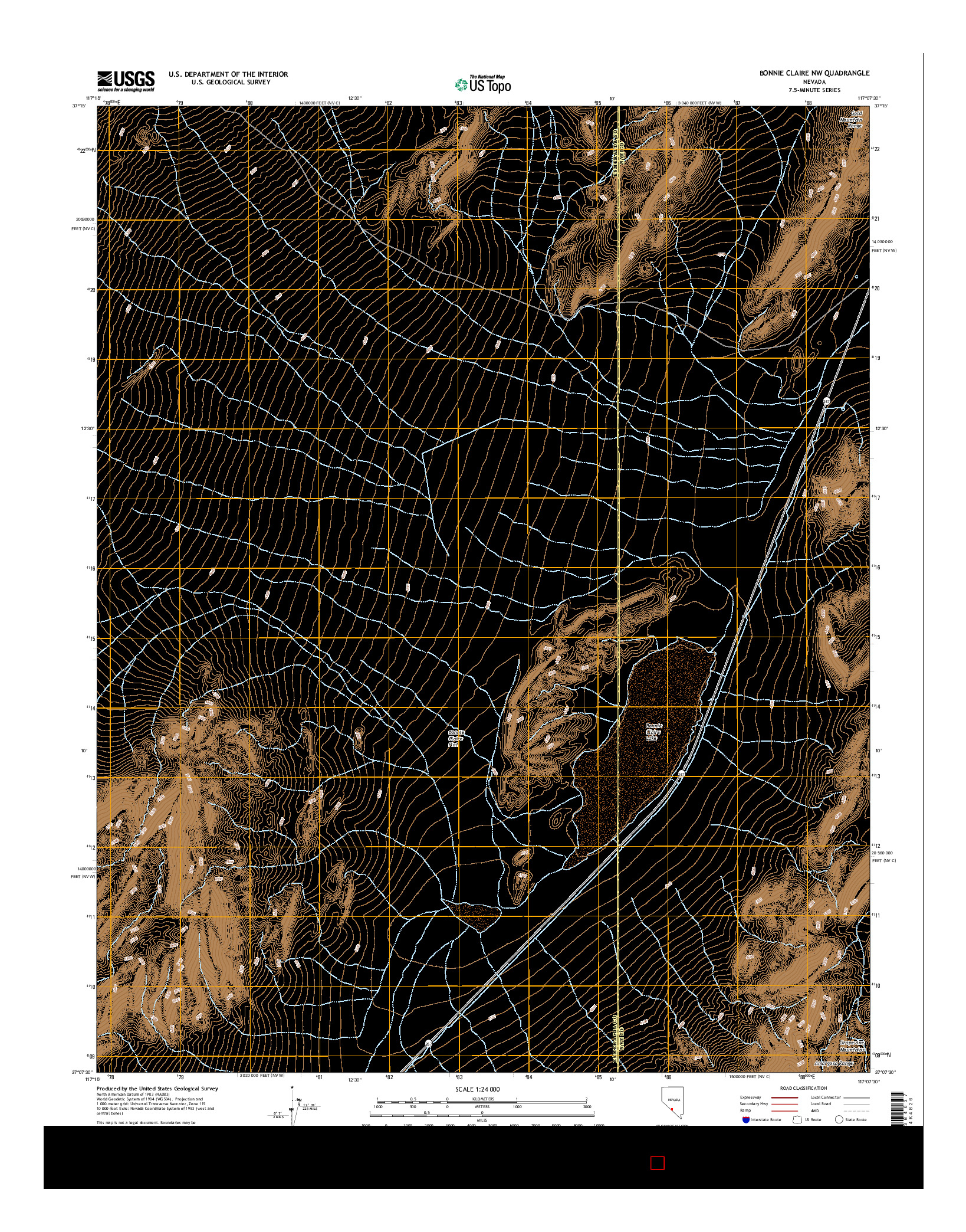 USGS US TOPO 7.5-MINUTE MAP FOR BONNIE CLAIRE NW, NV 2015