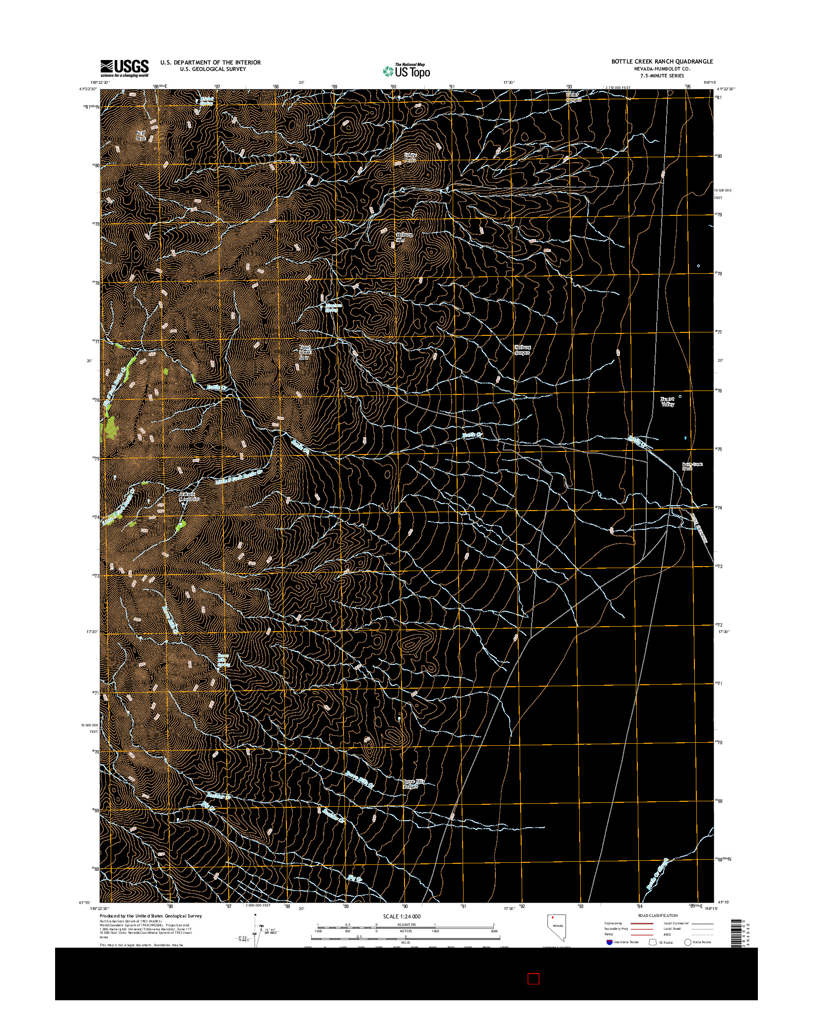 USGS US TOPO 7.5-MINUTE MAP FOR BOTTLE CREEK RANCH, NV 2015