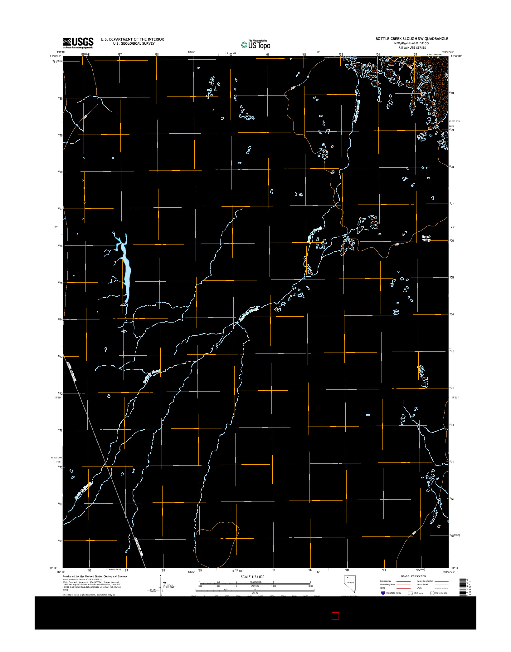 USGS US TOPO 7.5-MINUTE MAP FOR BOTTLE CREEK SLOUGH SW, NV 2015