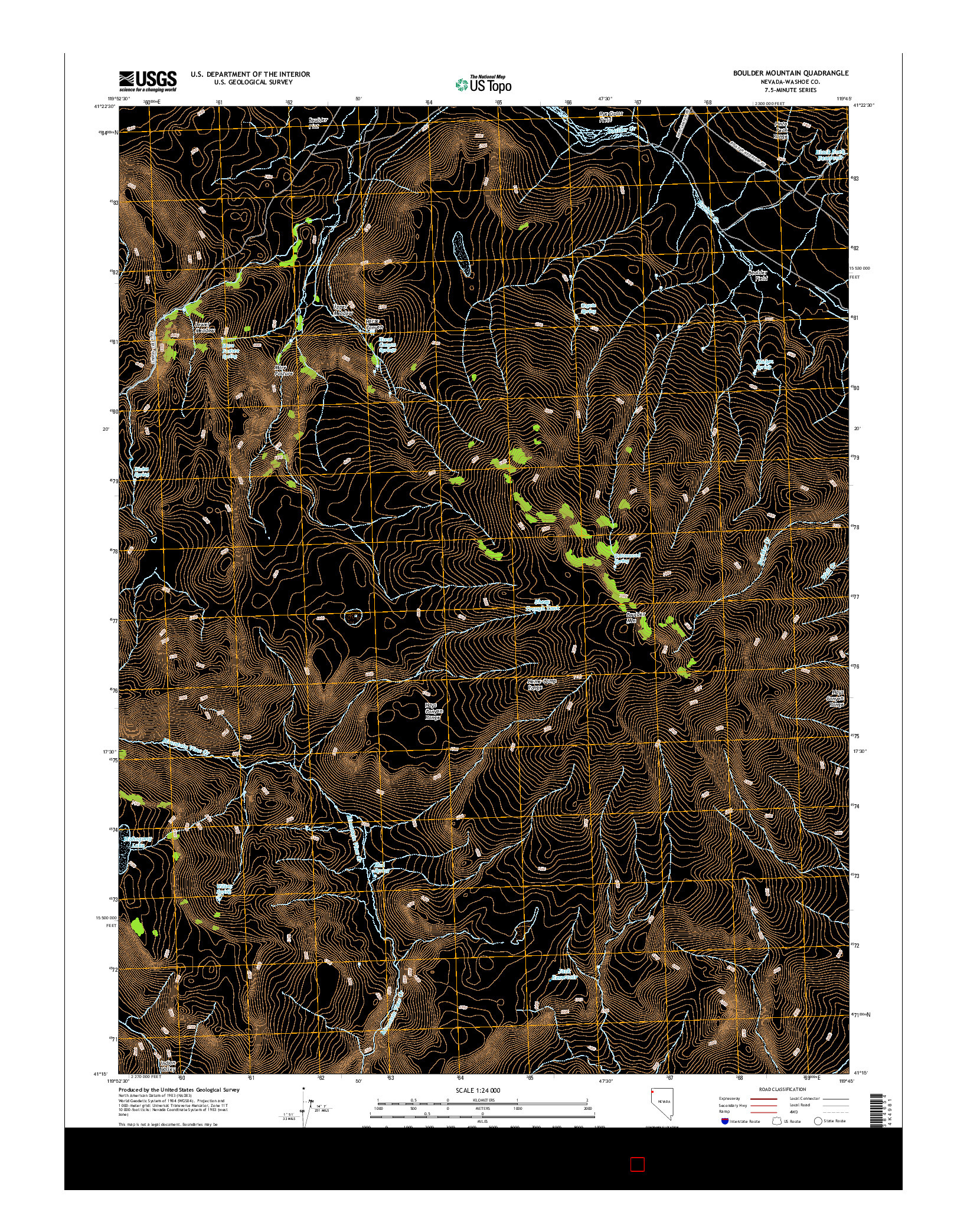 USGS US TOPO 7.5-MINUTE MAP FOR BOULDER MOUNTAIN, NV 2015