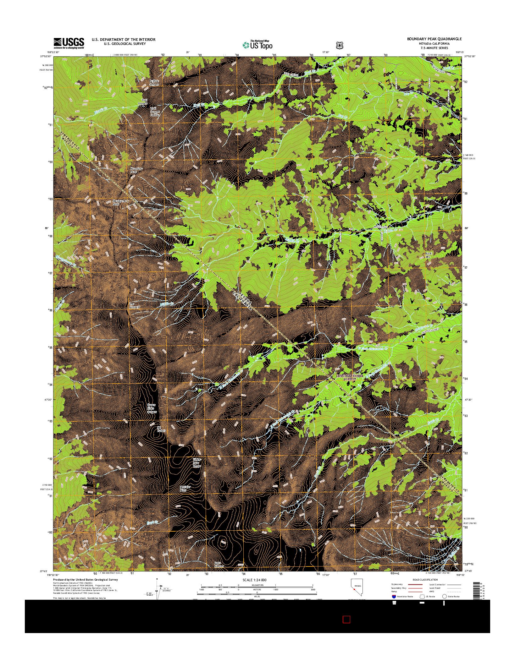 USGS US TOPO 7.5-MINUTE MAP FOR BOUNDARY PEAK, NV-CA 2015