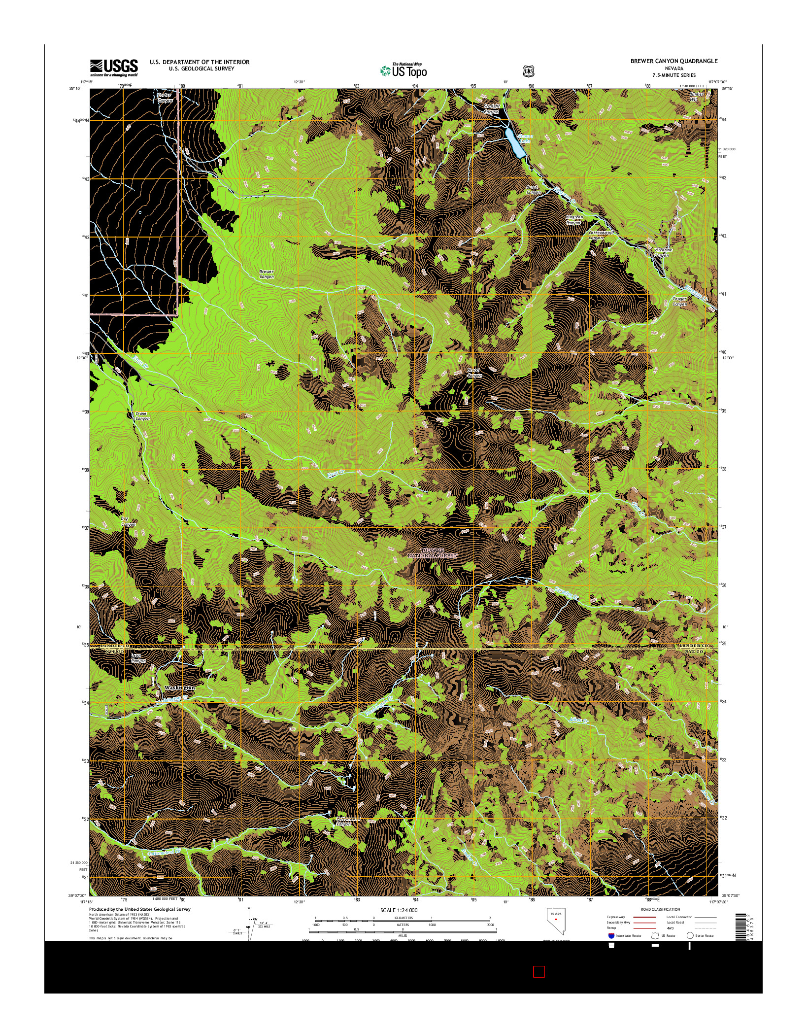USGS US TOPO 7.5-MINUTE MAP FOR BREWER CANYON, NV 2015