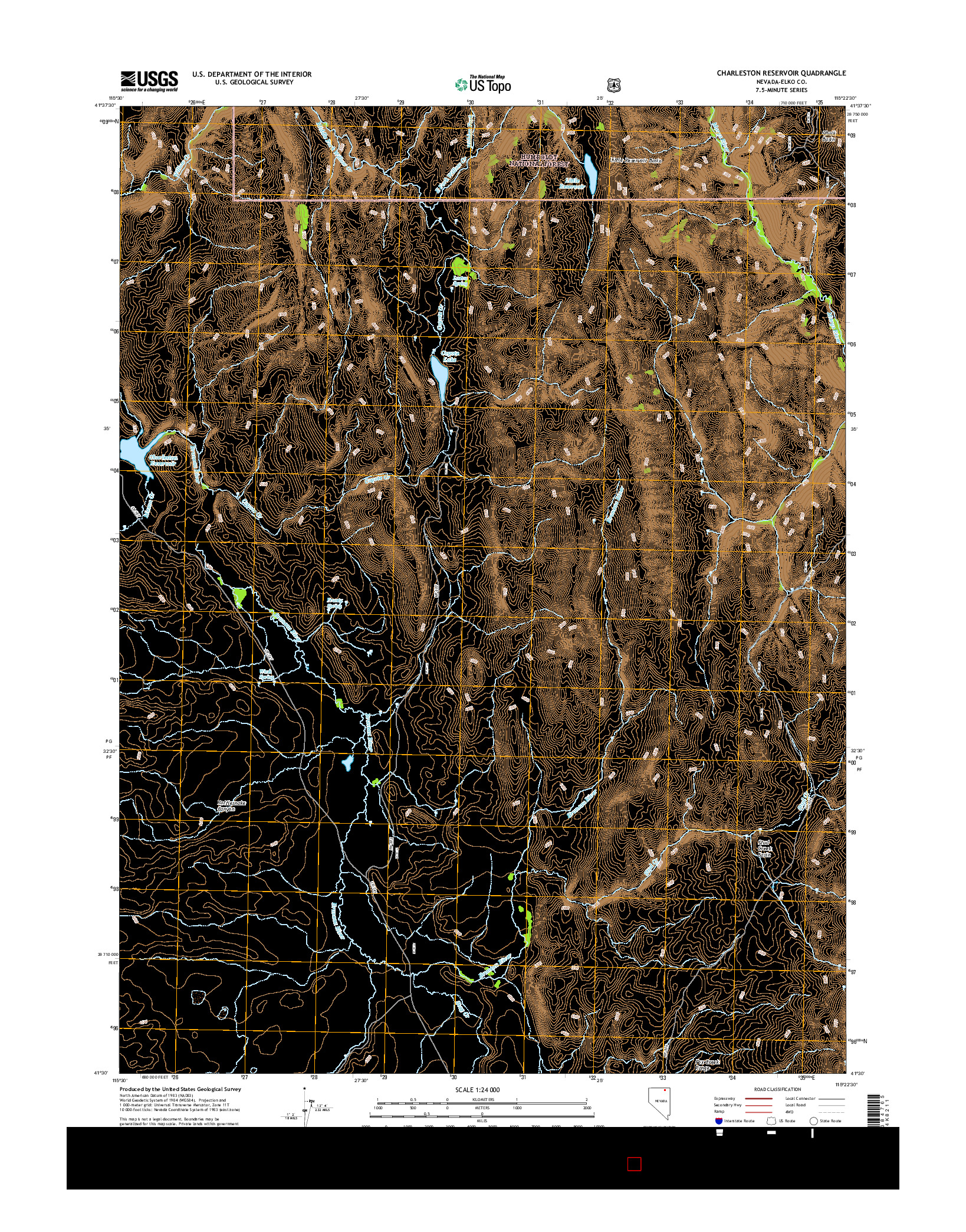 USGS US TOPO 7.5-MINUTE MAP FOR CHARLESTON RESERVOIR, NV 2015