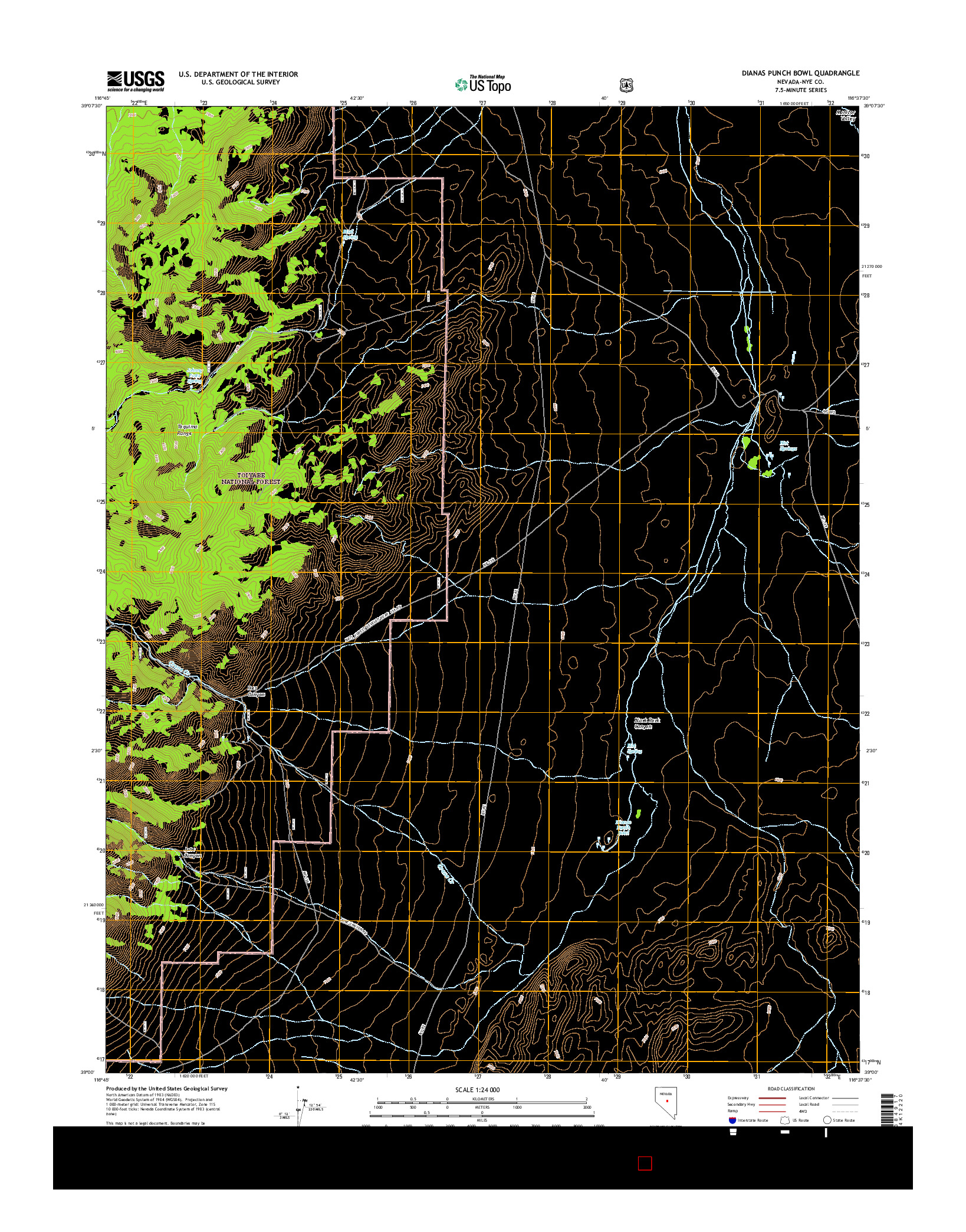 USGS US TOPO 7.5-MINUTE MAP FOR DIANAS PUNCH BOWL, NV 2015