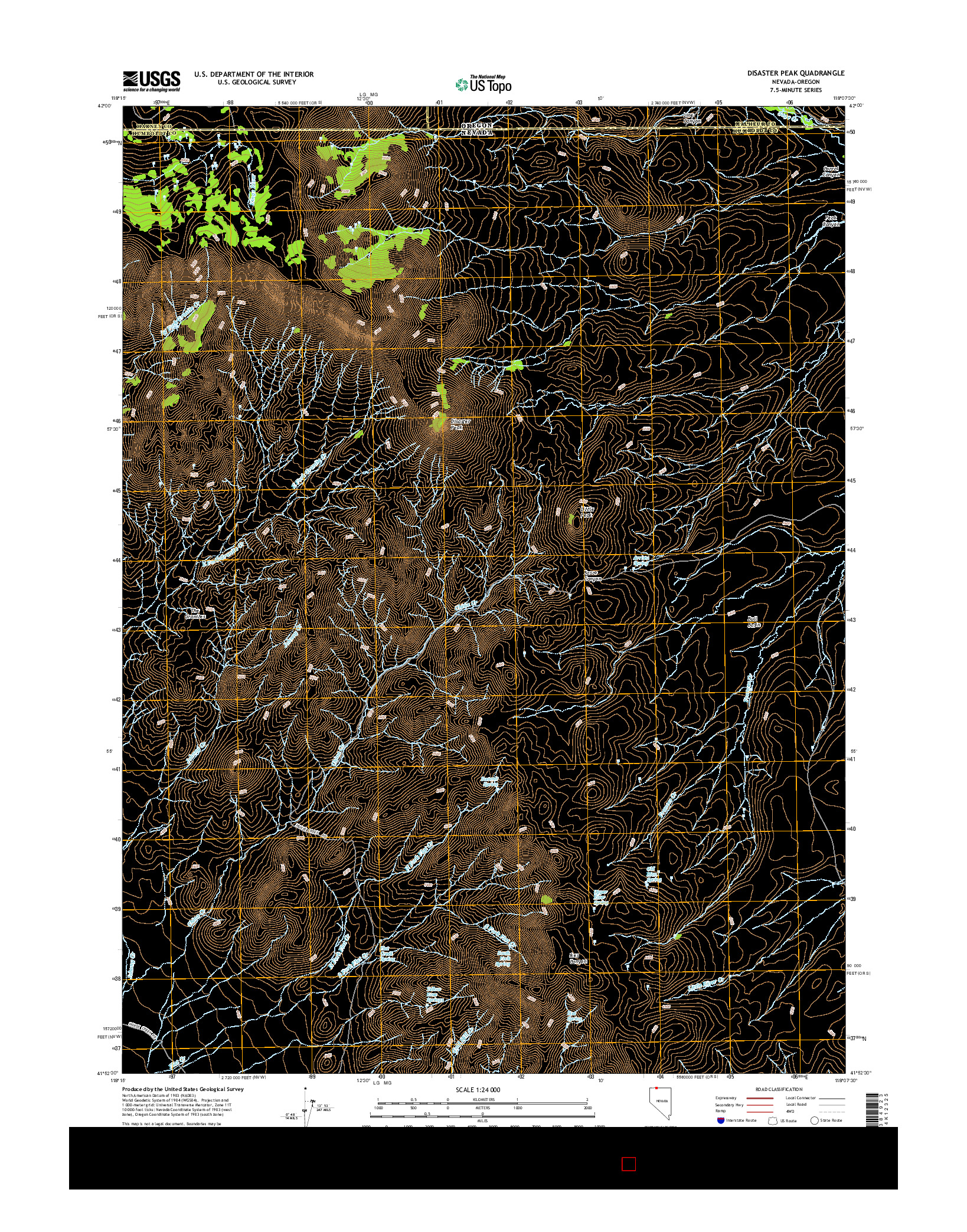 USGS US TOPO 7.5-MINUTE MAP FOR DISASTER PEAK, NV-OR 2015