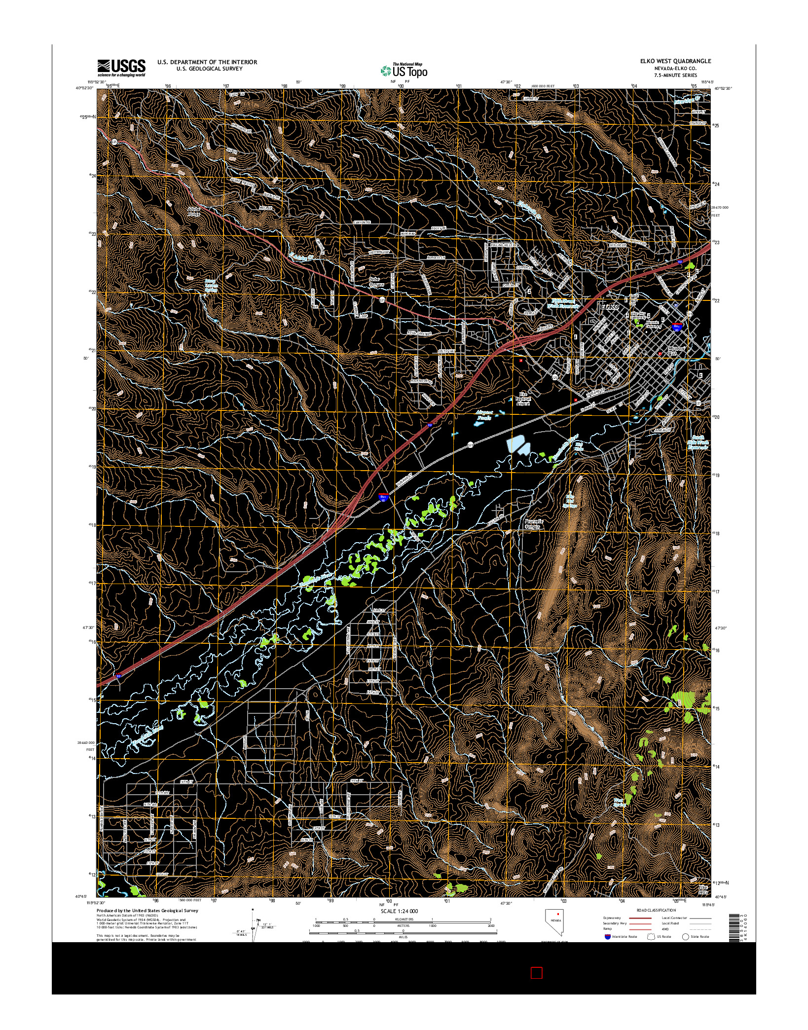 USGS US TOPO 7.5-MINUTE MAP FOR ELKO WEST, NV 2015