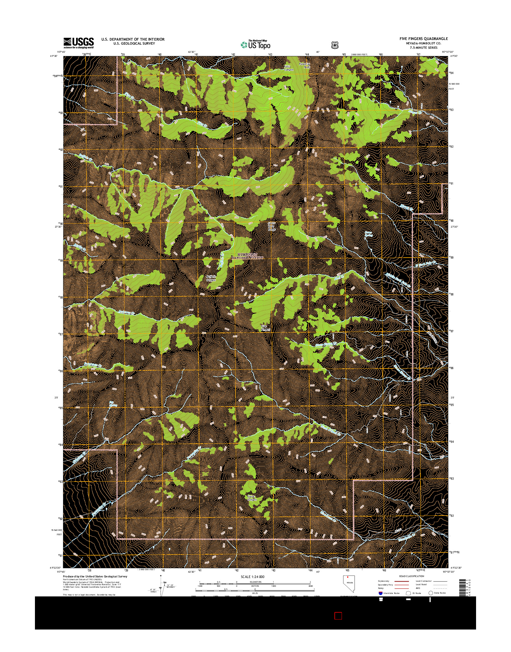 USGS US TOPO 7.5-MINUTE MAP FOR FIVE FINGERS, NV 2015