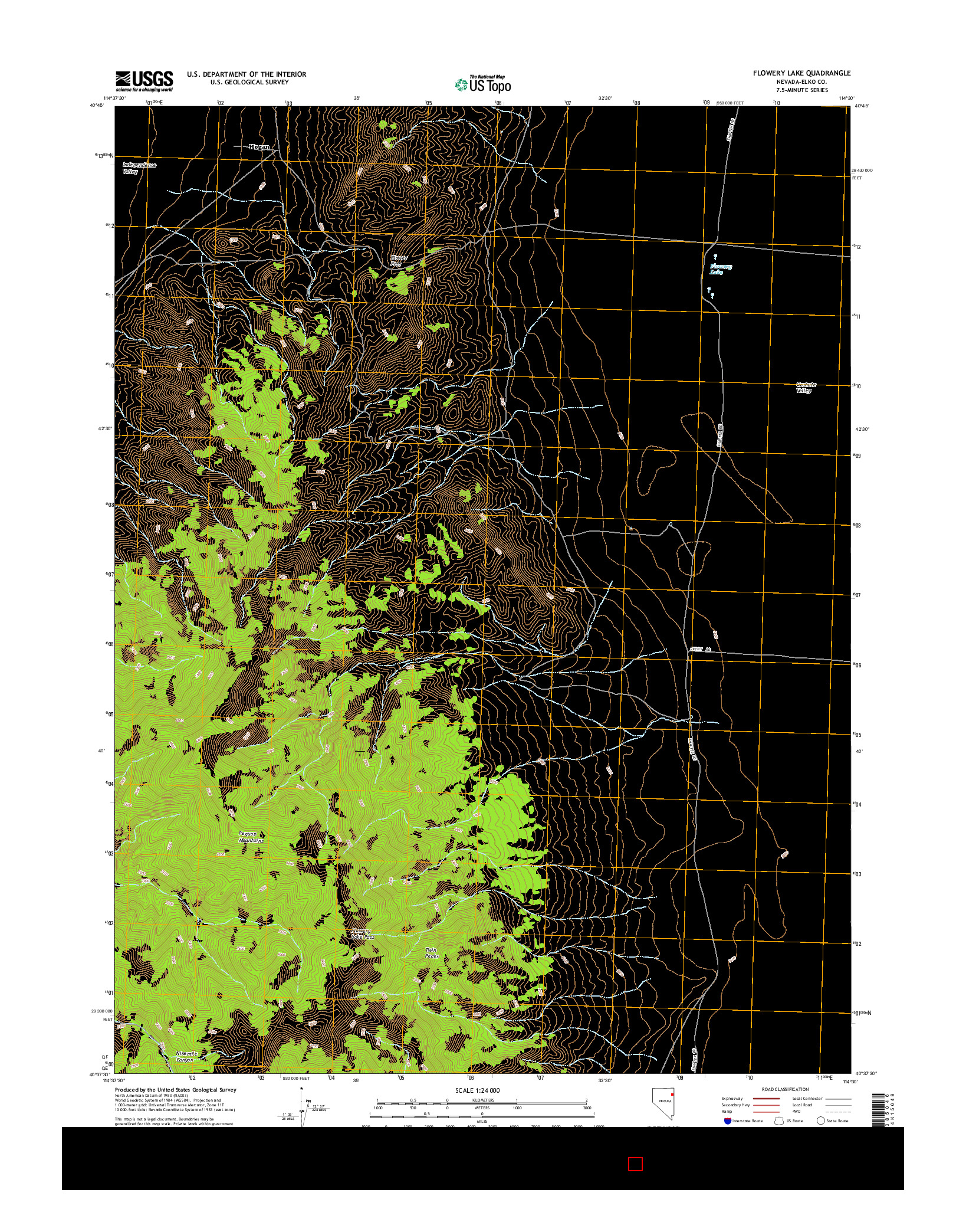 USGS US TOPO 7.5-MINUTE MAP FOR FLOWERY LAKE, NV 2015