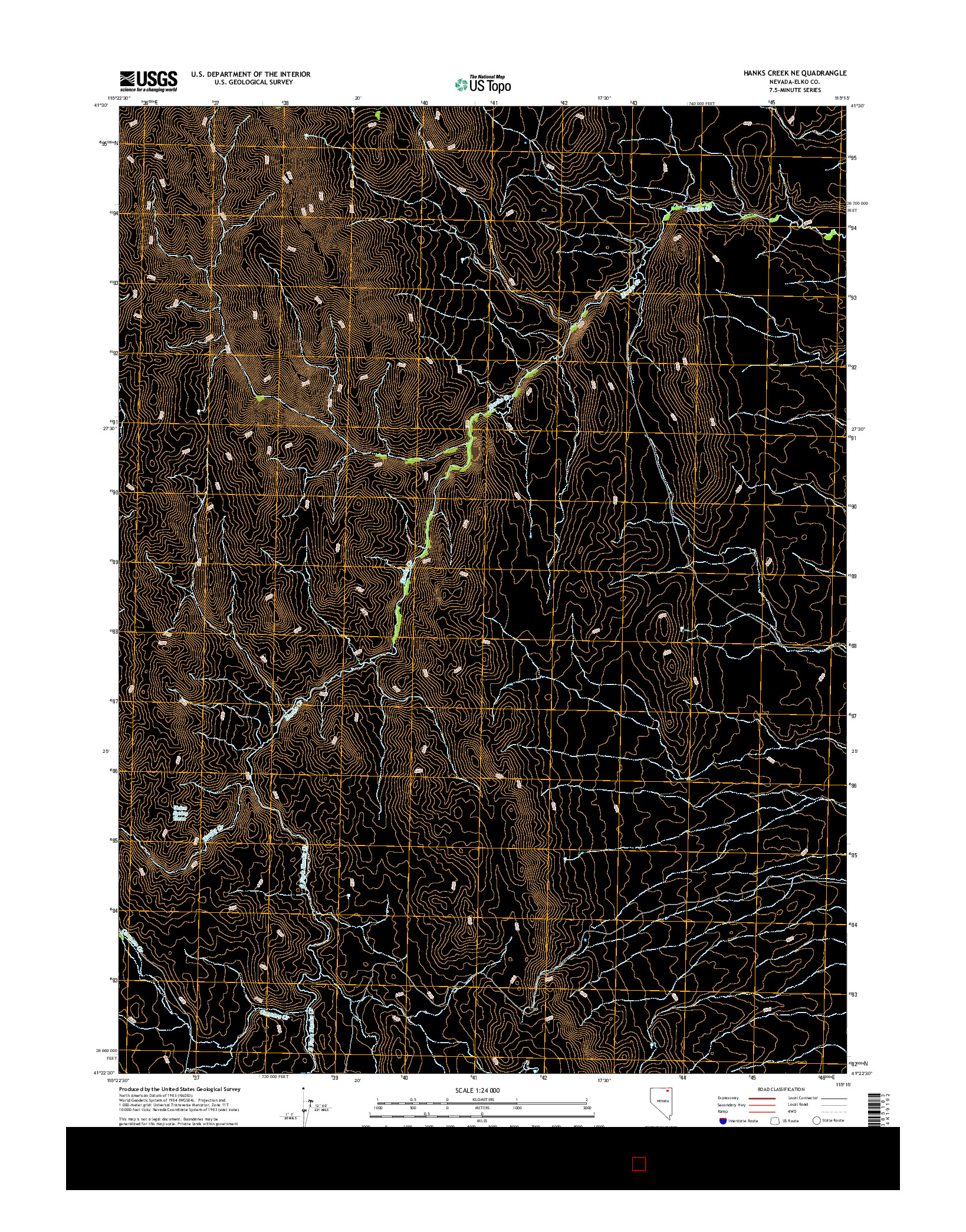 USGS US TOPO 7.5-MINUTE MAP FOR HANKS CREEK NE, NV 2015