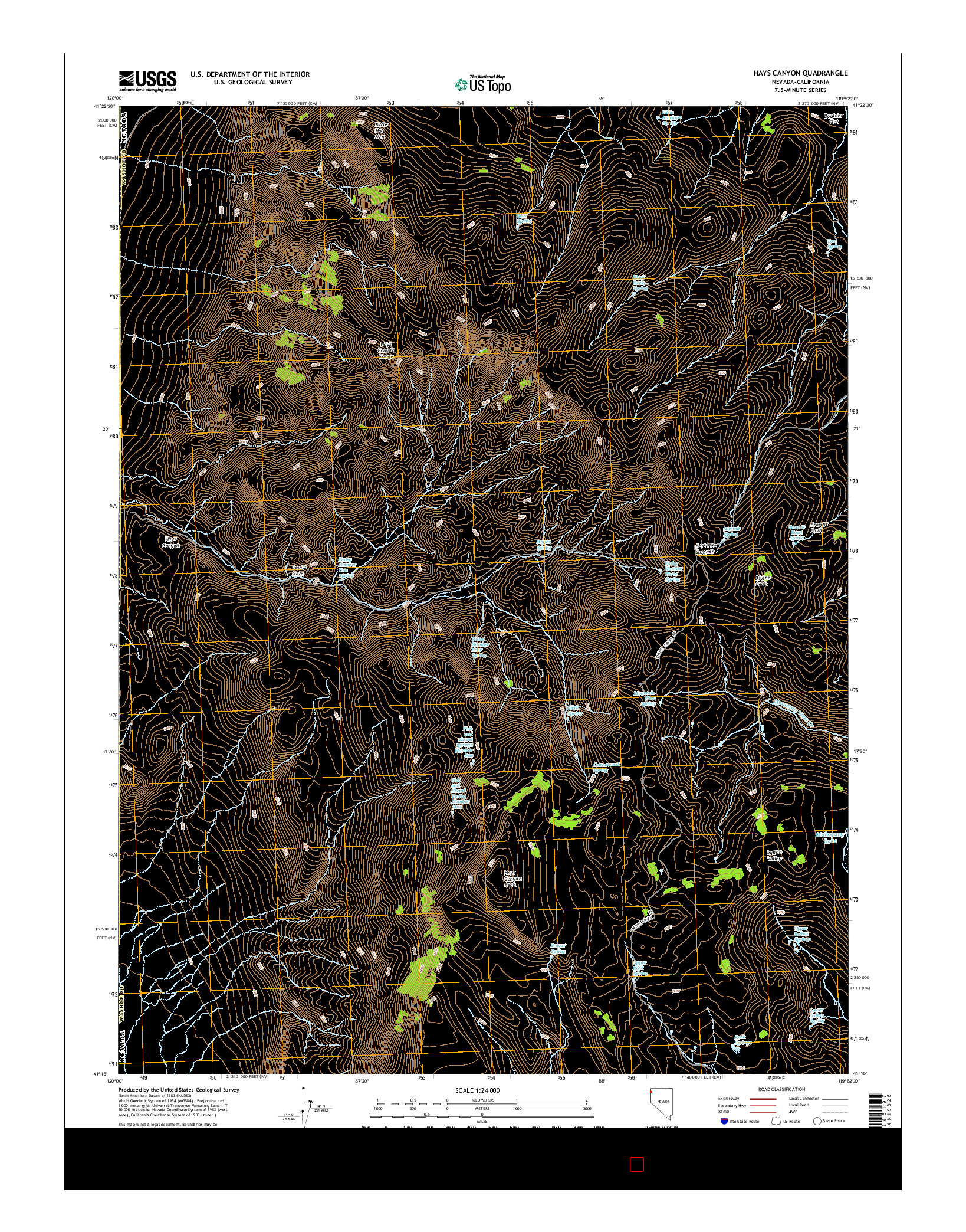 USGS US TOPO 7.5-MINUTE MAP FOR HAYS CANYON, NV-CA 2015