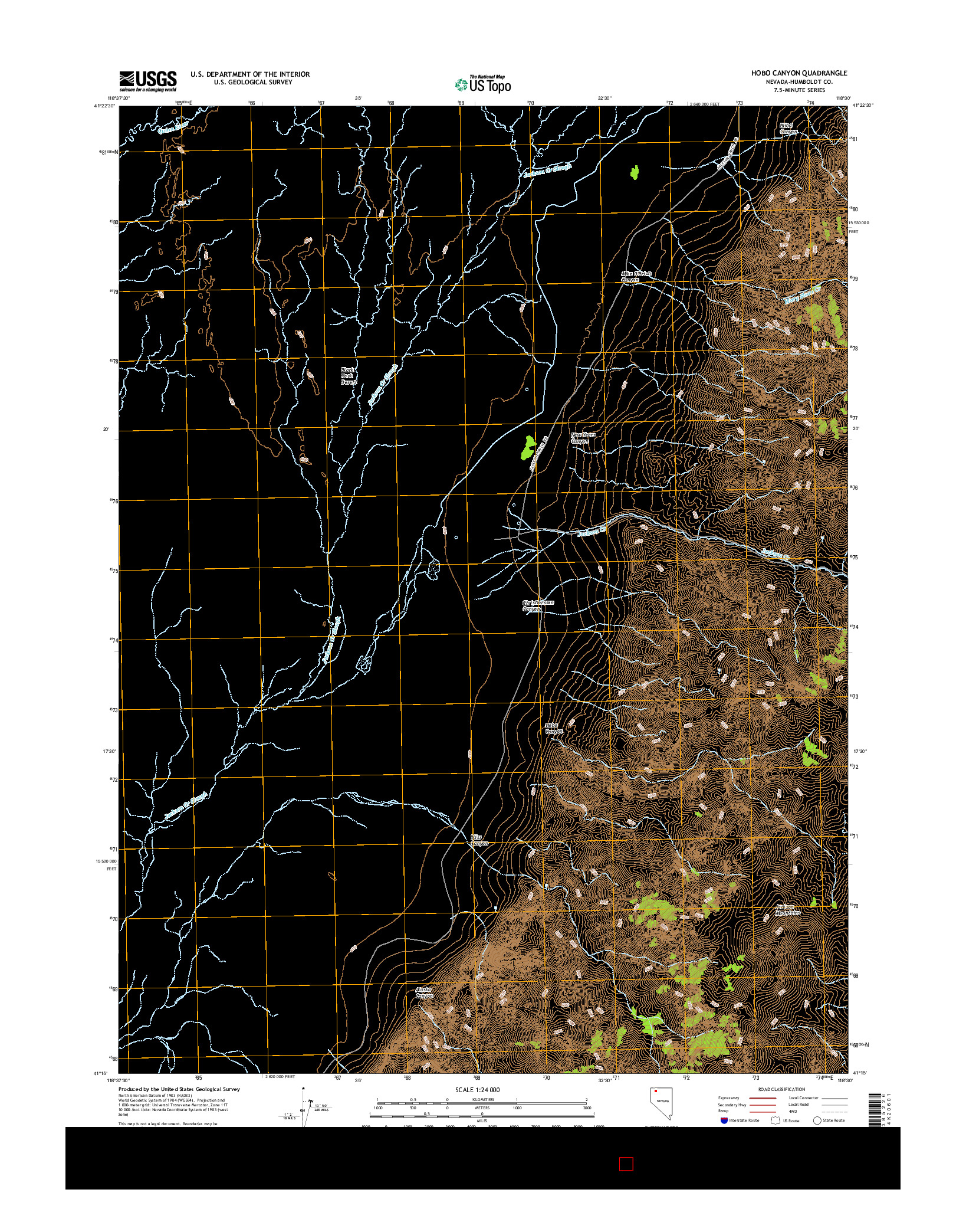 USGS US TOPO 7.5-MINUTE MAP FOR HOBO CANYON, NV 2015