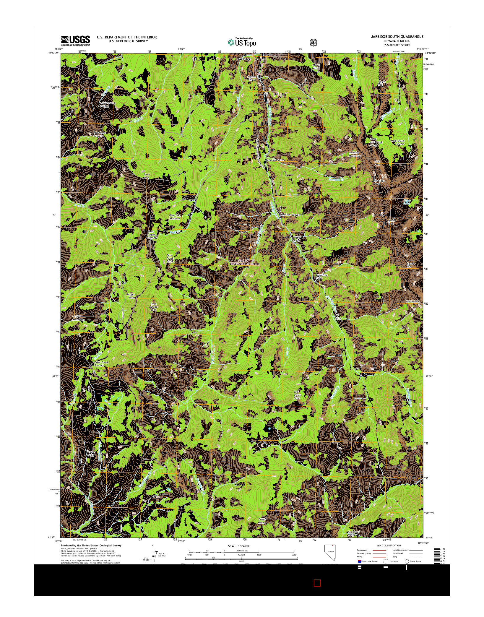 USGS US TOPO 7.5-MINUTE MAP FOR JARBIDGE SOUTH, NV 2015