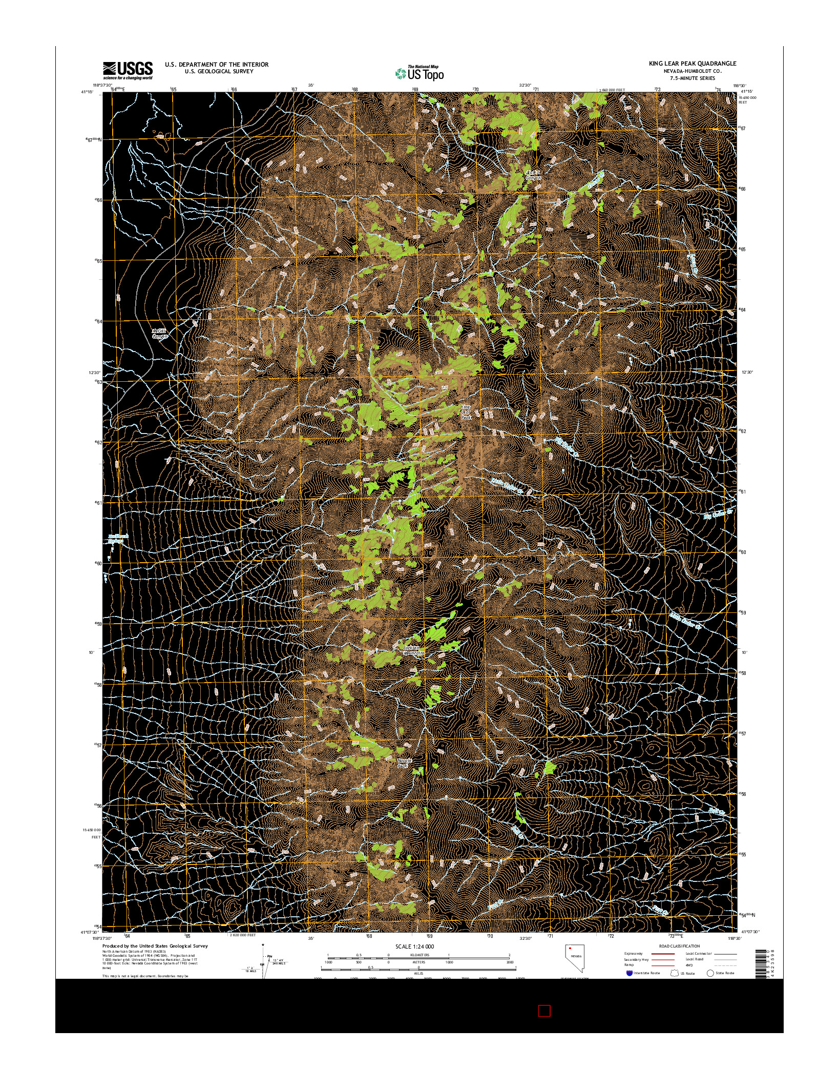 USGS US TOPO 7.5-MINUTE MAP FOR KING LEAR PEAK, NV 2015