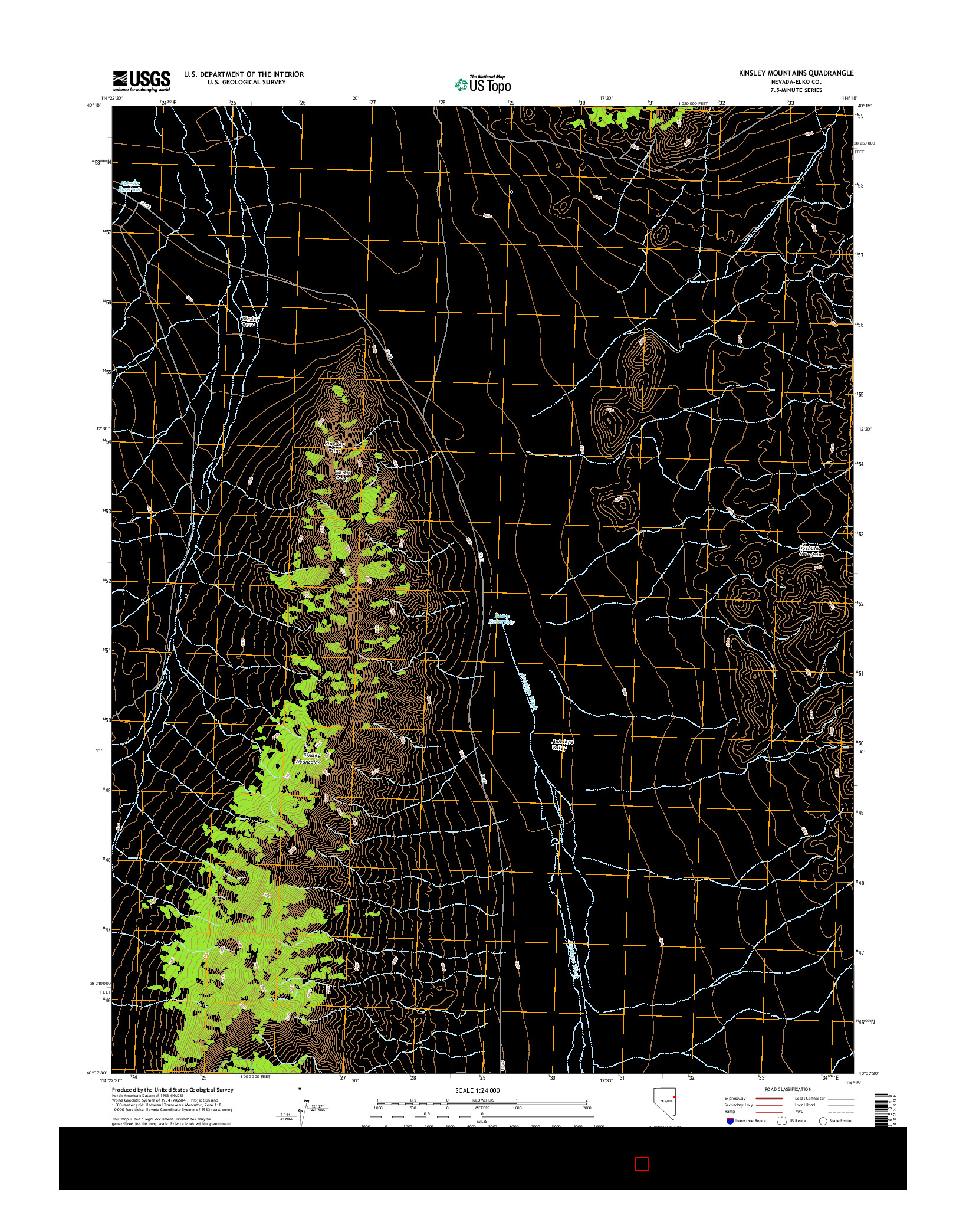 USGS US TOPO 7.5-MINUTE MAP FOR KINSLEY MOUNTAINS, NV 2015