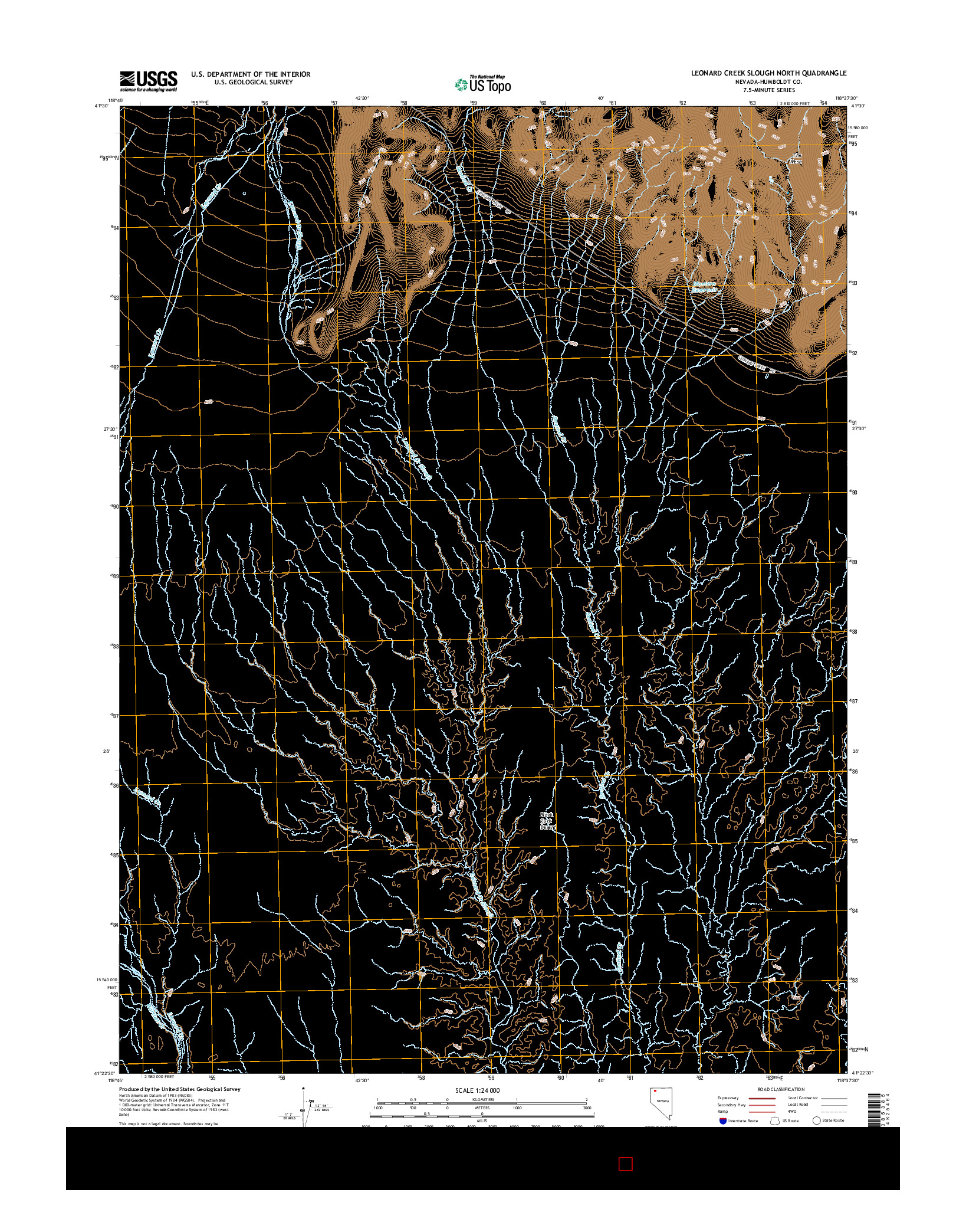 USGS US TOPO 7.5-MINUTE MAP FOR LEONARD CREEK SLOUGH NORTH, NV 2015
